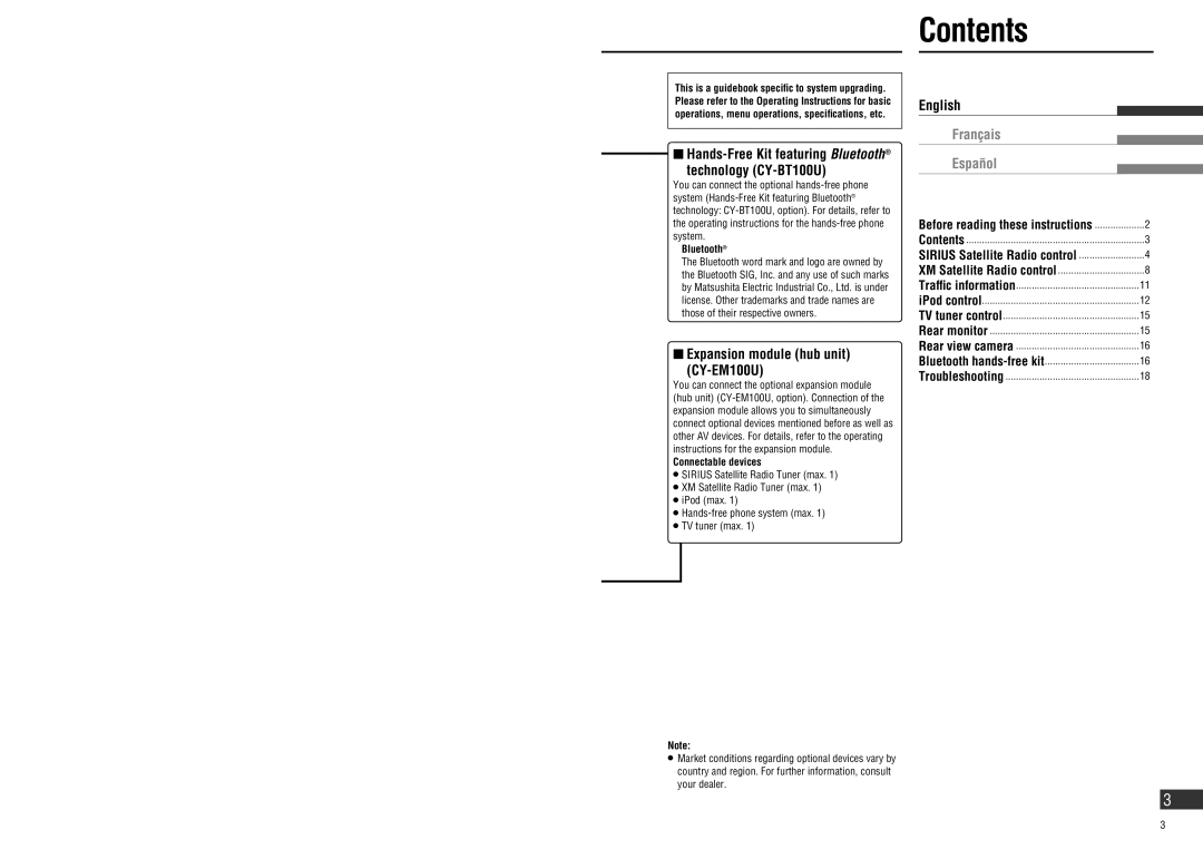 Panasonic CN-NVD905U operating instructions Contents 