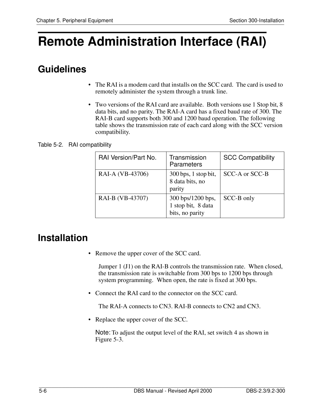 Panasonic CPC-EX manual Remote Administration Interface RAI, Guidelines 