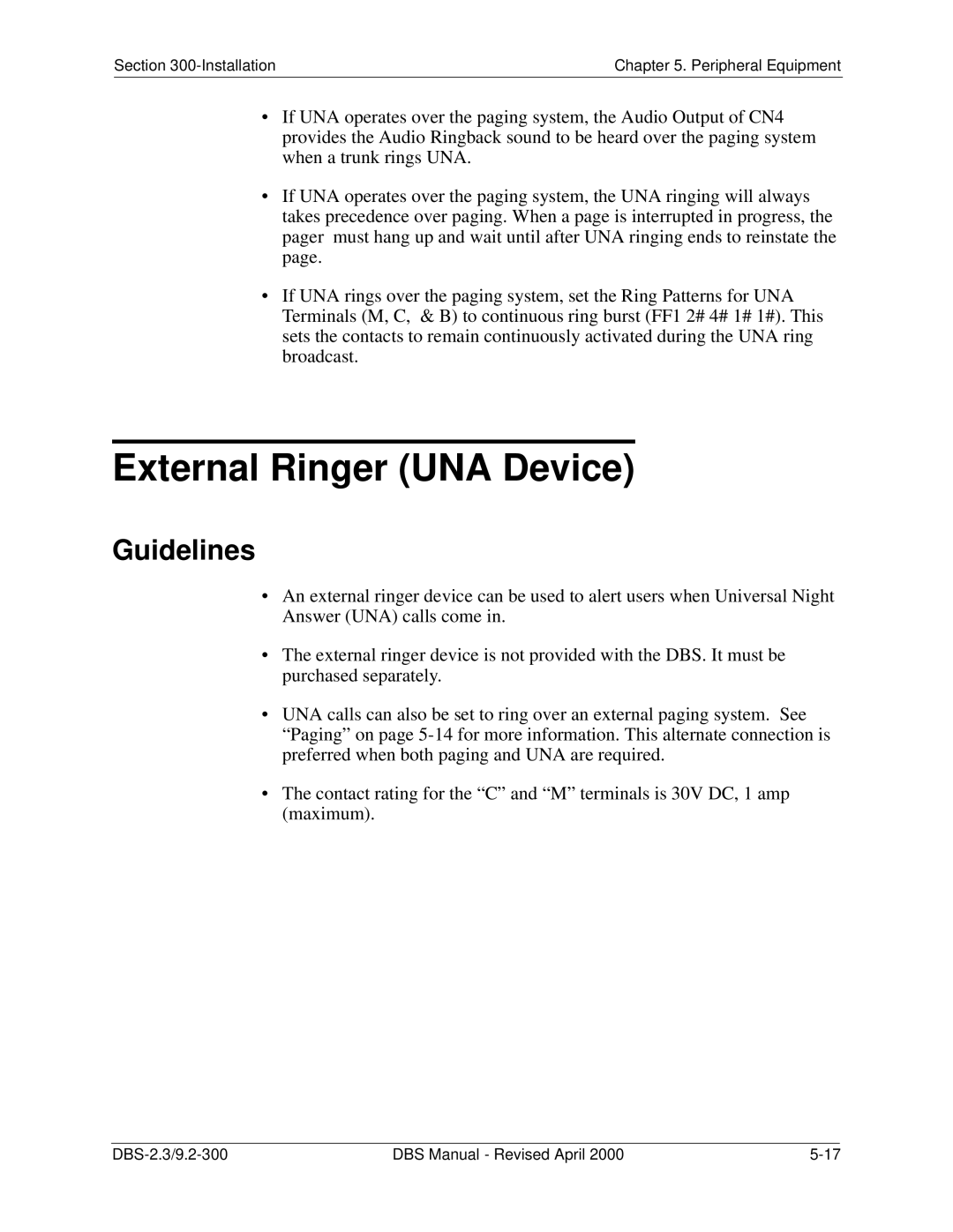 Panasonic CPC-EX manual External Ringer UNA Device, Guidelines 