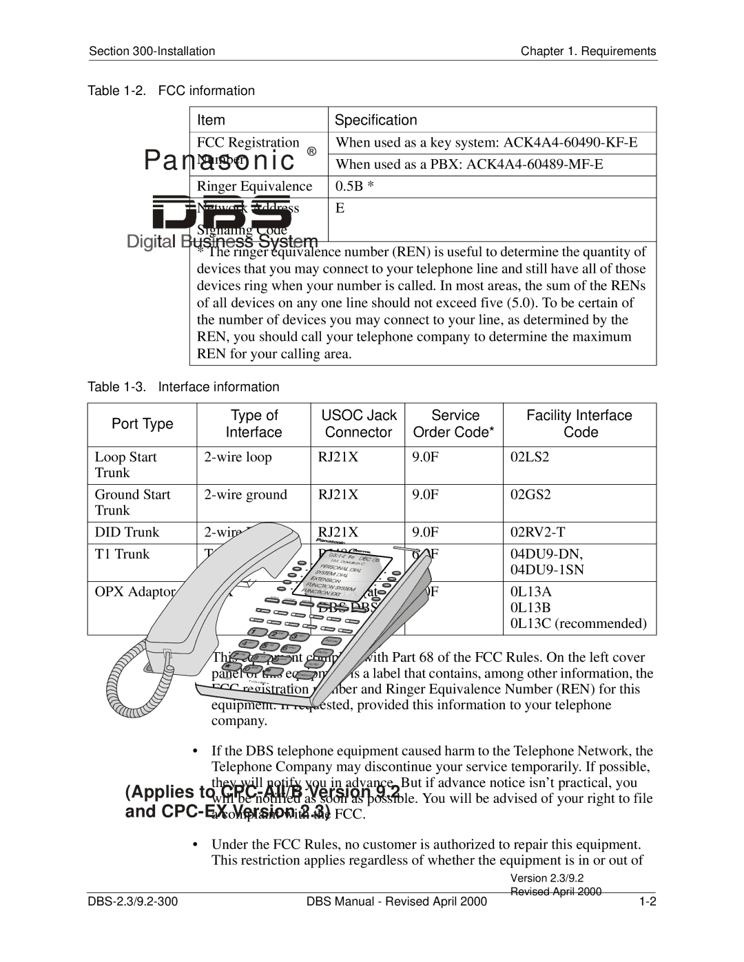 Panasonic CPC-EX manual Specification, RJ21X, RJ48C, Opx, Dbs Dbs 