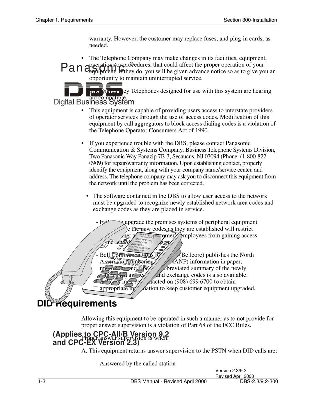 Panasonic CPC-EX manual Did Requirements 