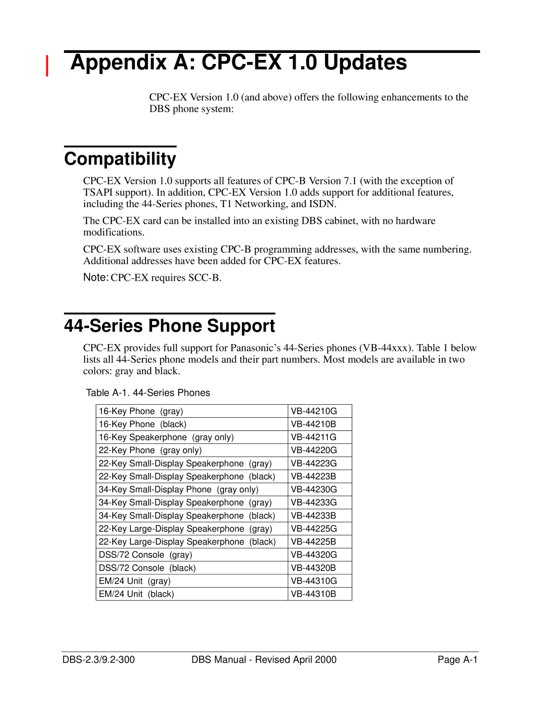 Panasonic manual Appendix a CPC-EX 1.0 Updates, Compatibility 