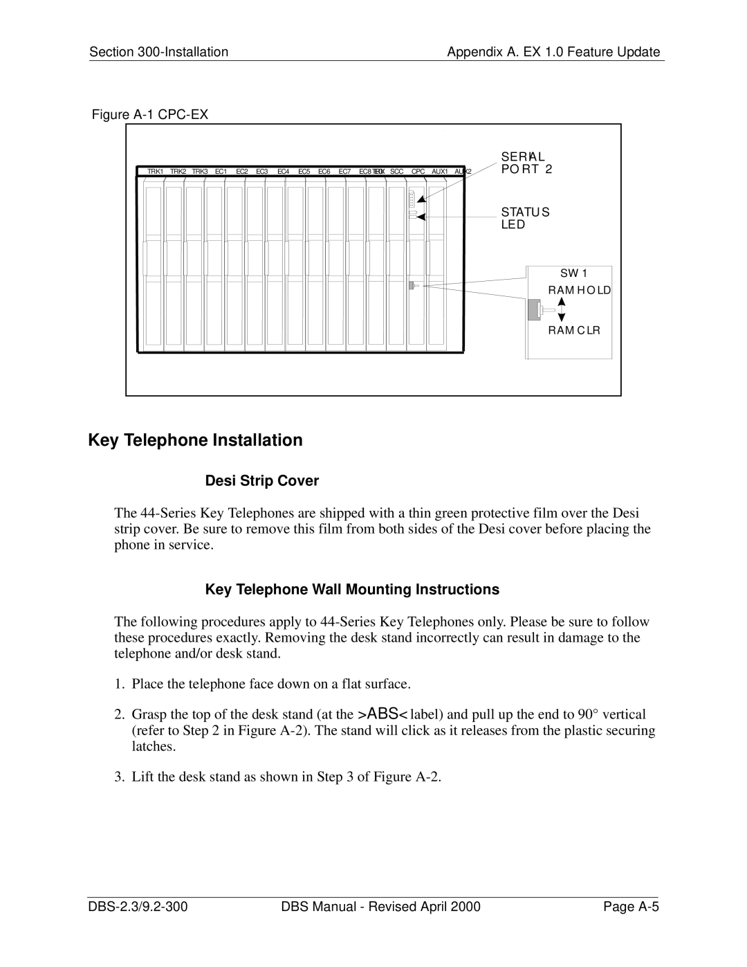 Panasonic CPC-EX manual Desi Strip Cover, Key Telephone Wall Mounting Instructions 