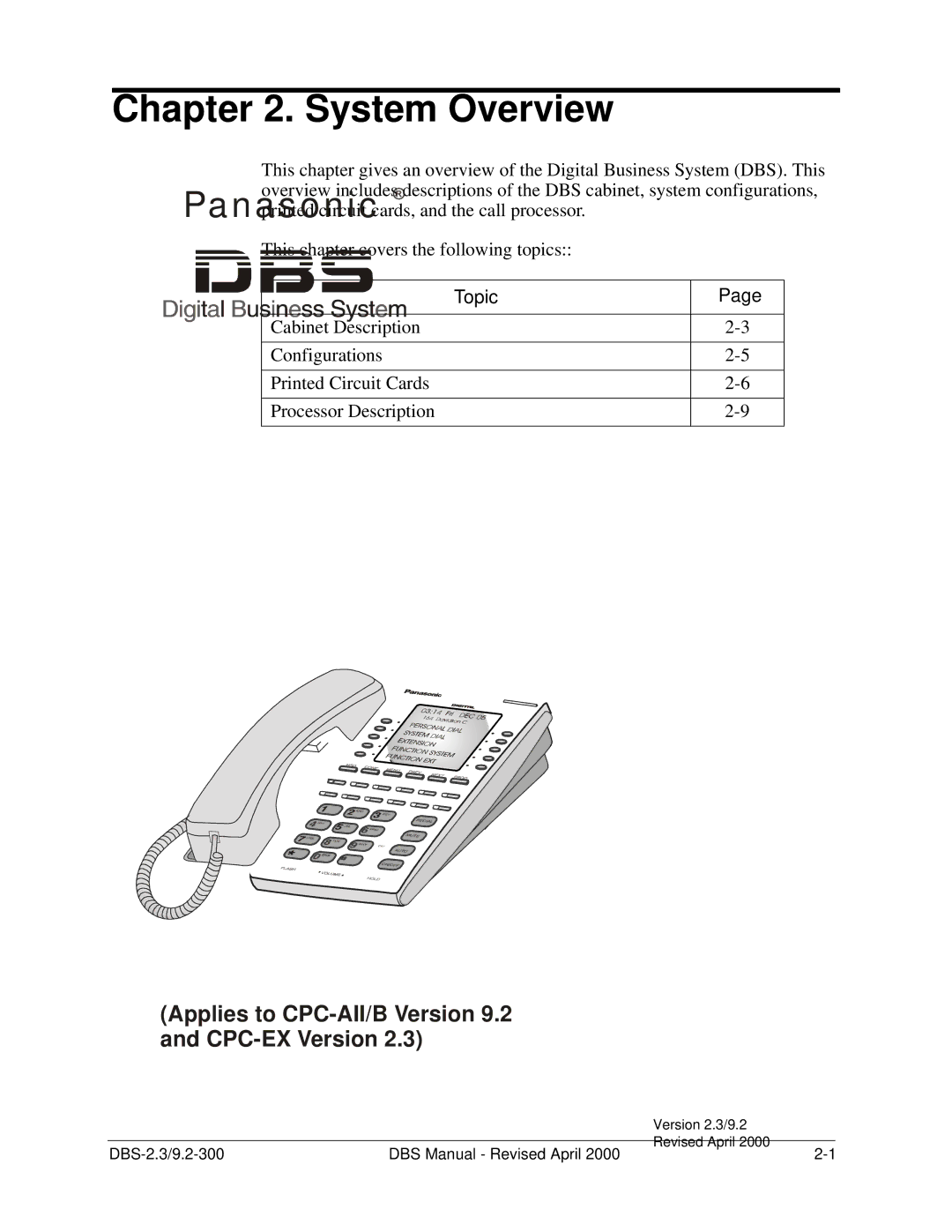 Panasonic CPC-EX manual System Overview, Topic 