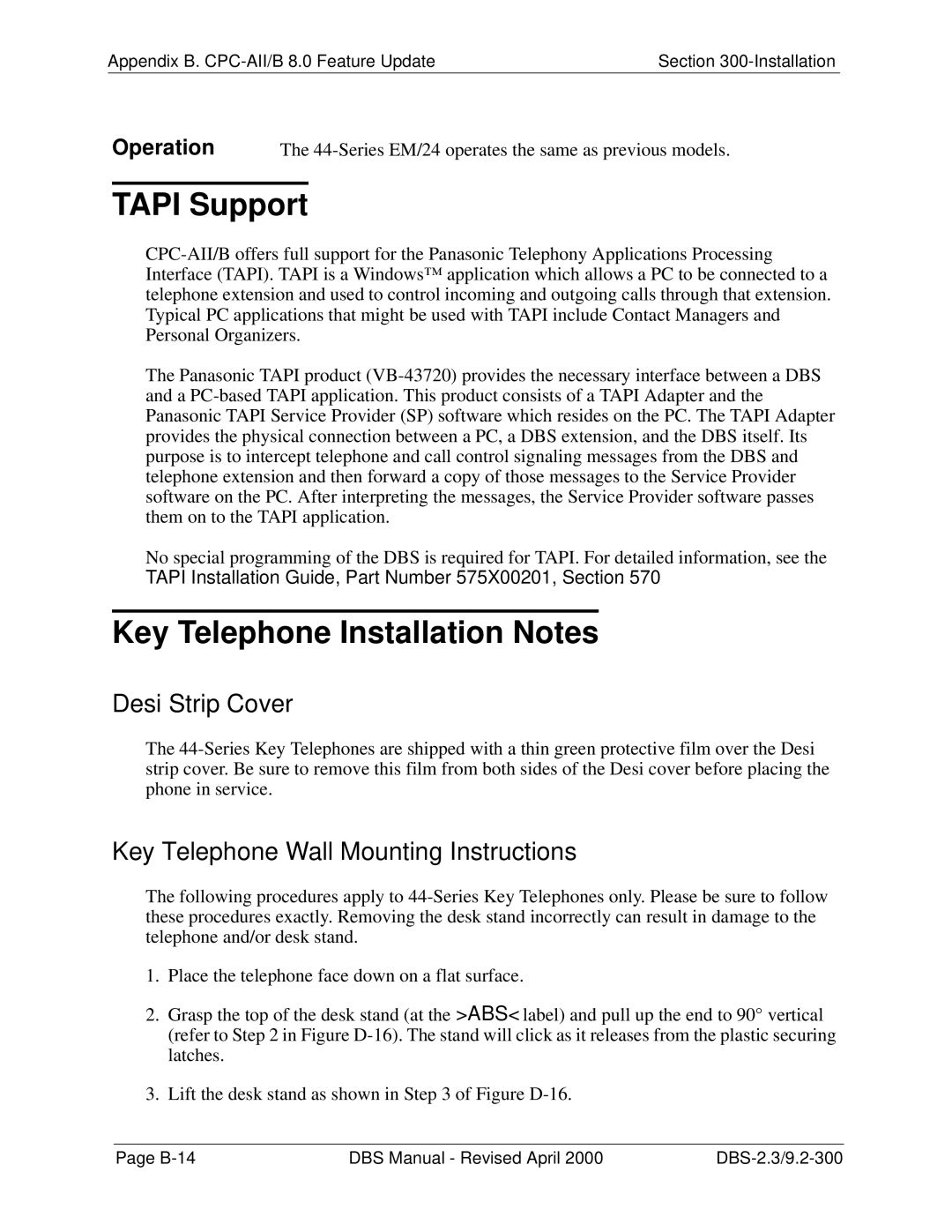 Panasonic CPC-EX manual Tapi Support 