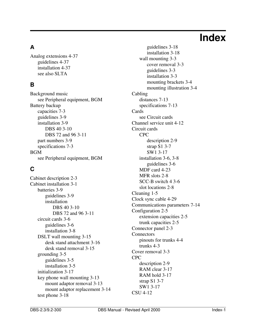 Panasonic CPC-EX manual Index, Bgm 