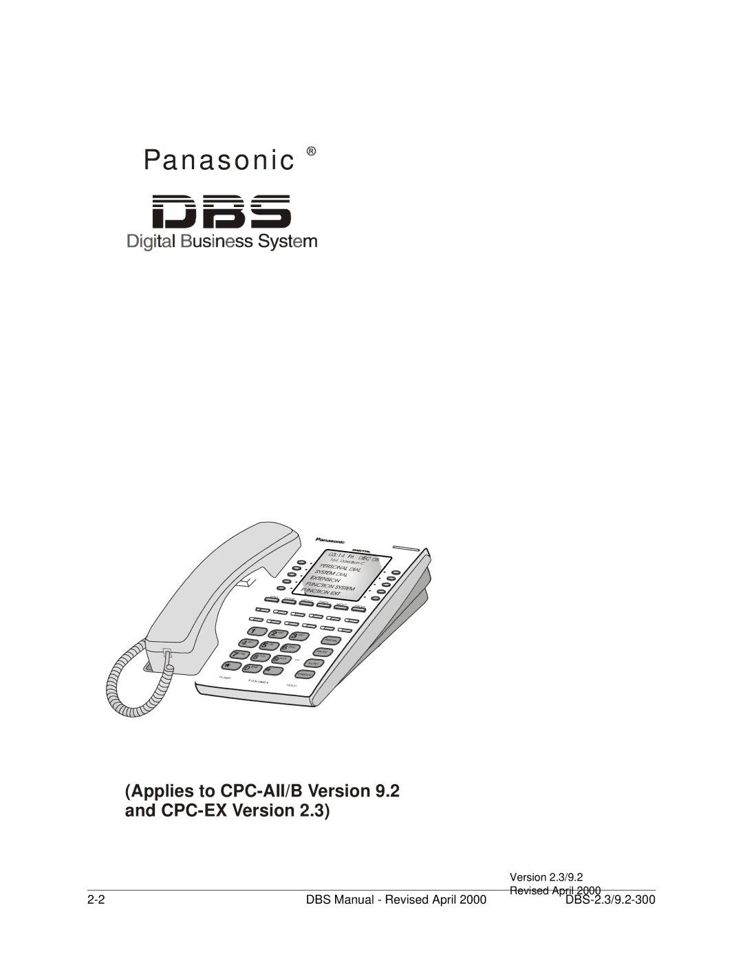 Panasonic CPC-EX manual DBS Manual Revised April DBS-2.3/9.2-300 