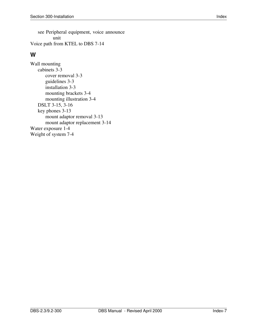 Panasonic CPC-EX manual DBS-2.3/9.2-300 DBS Manual Revised April Index-7 