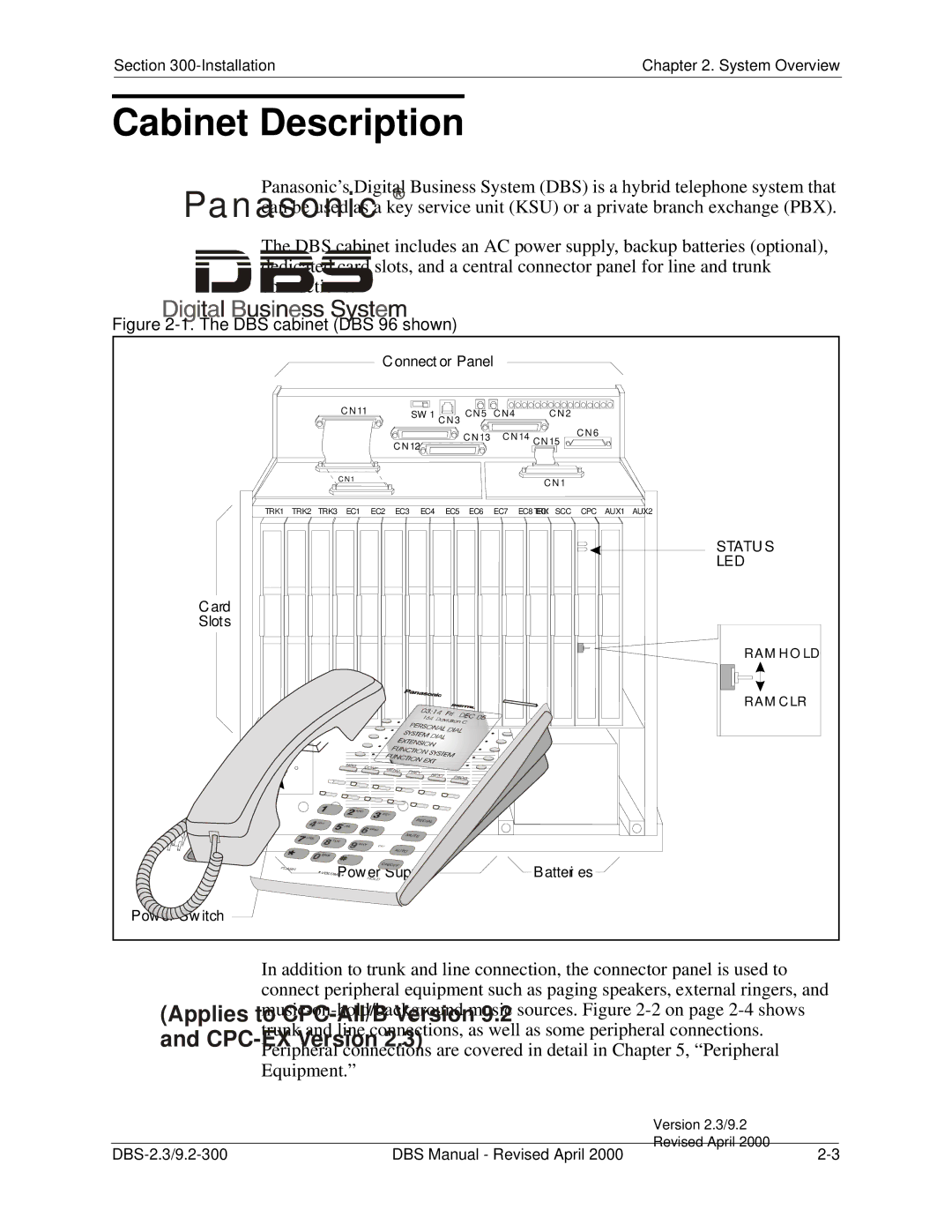 Panasonic CPC-EX manual Cabinet Description, DBS cabinet DBS 96 shown 