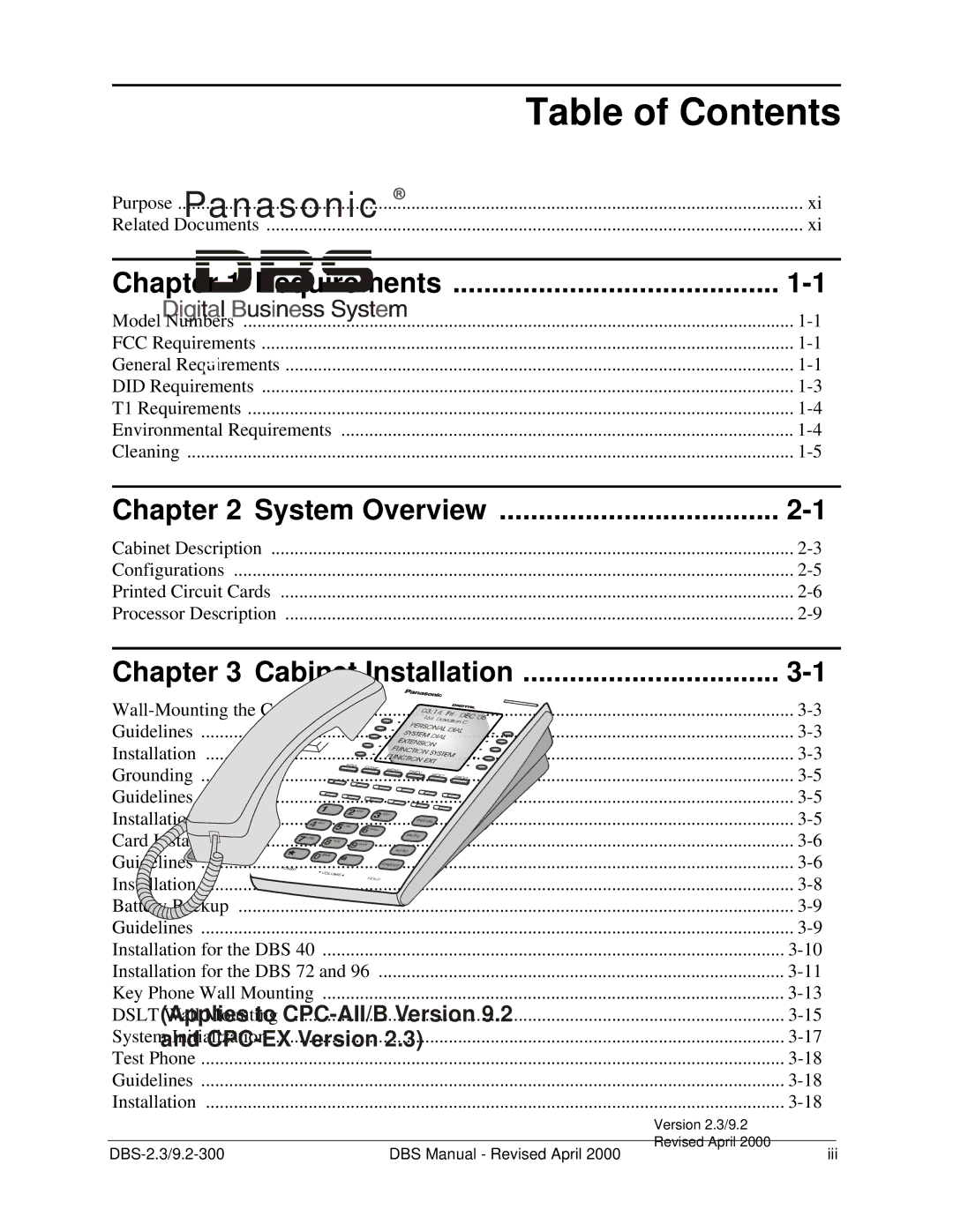 Panasonic CPC-EX manual Table of Contents 