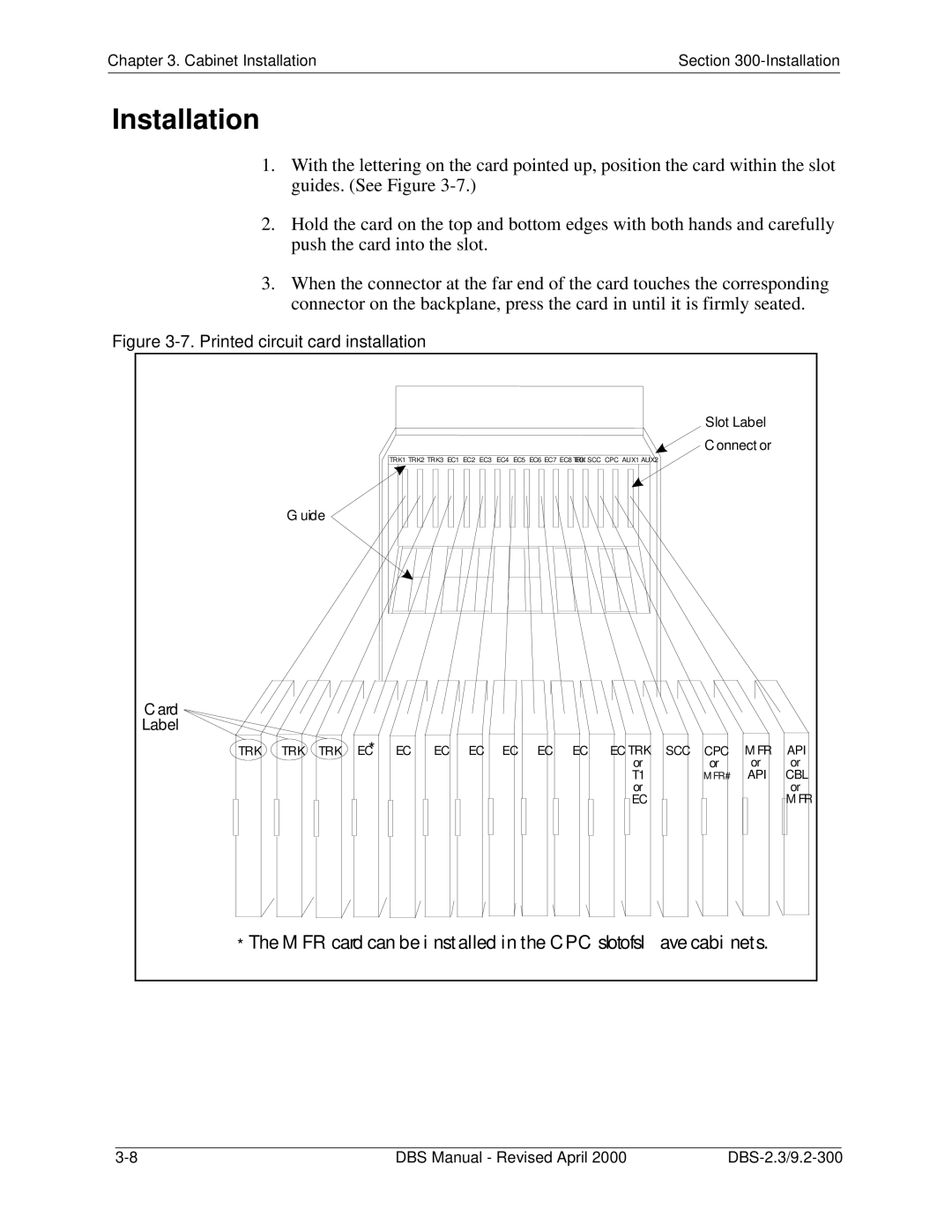 Panasonic CPC-EX manual Printed circuit card installation 