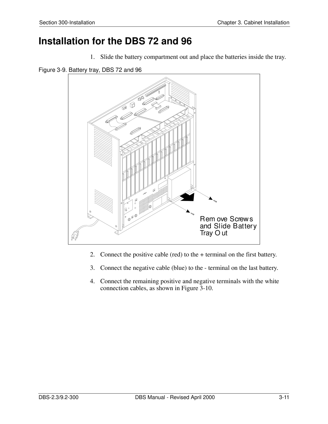 Panasonic CPC-EX manual Installation for the DBS 72, Battery tray, DBS 72 