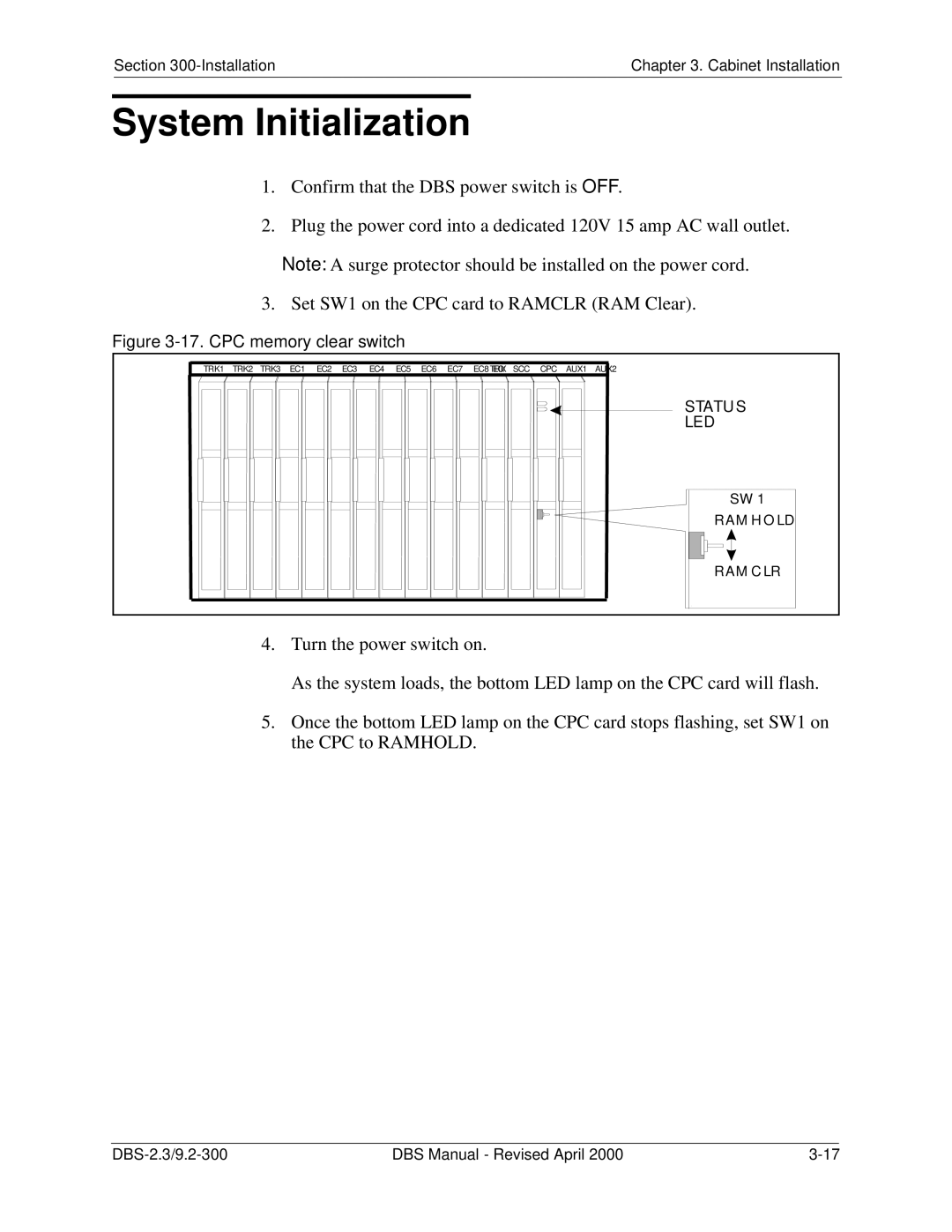 Panasonic CPC-EX manual System Initialization, CPC memory clear switch 