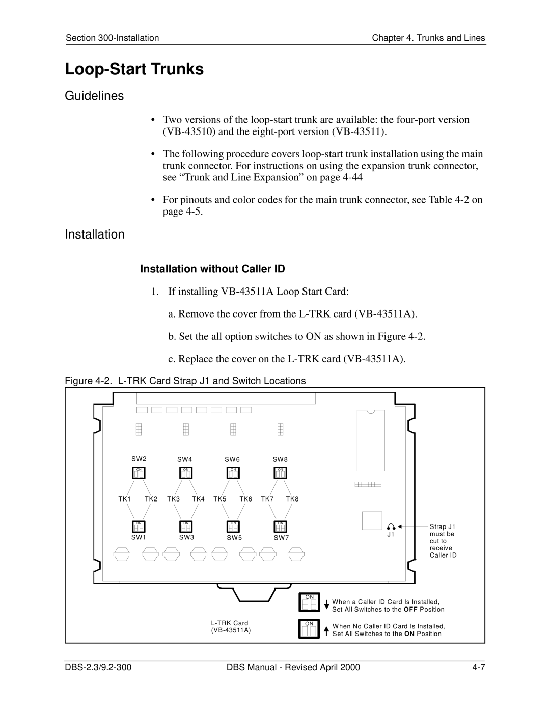 Panasonic CPC-EX manual Loop-Start Trunks, Installation without Caller ID 