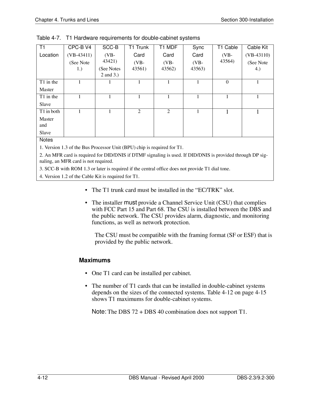 Panasonic CPC-EX manual Maximums, T1 Hardware requirements for double-cabinet systems 