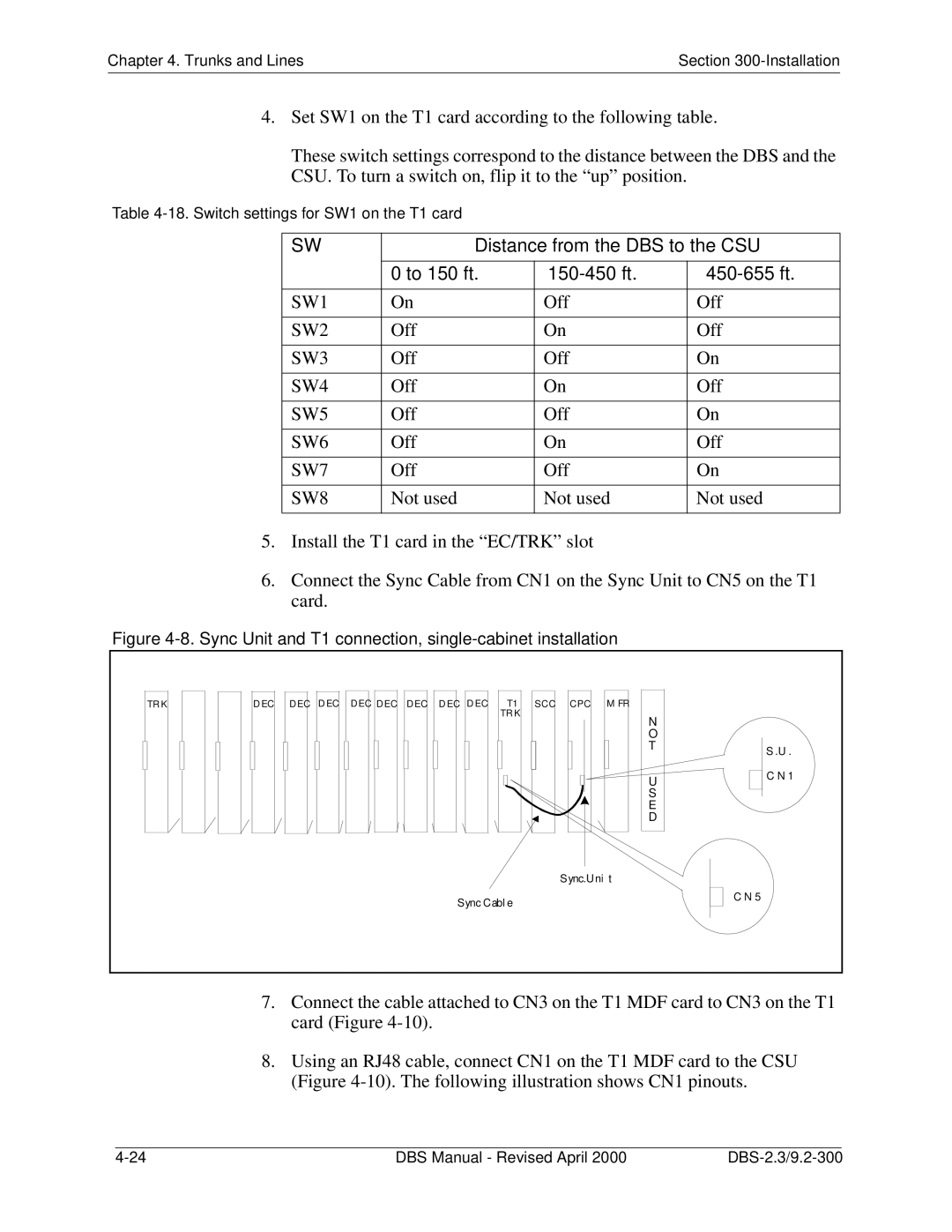 Panasonic CPC-EX manual Distance from the DBS to the CSU, To 150 ft 150-450 ft 450-655 ft 