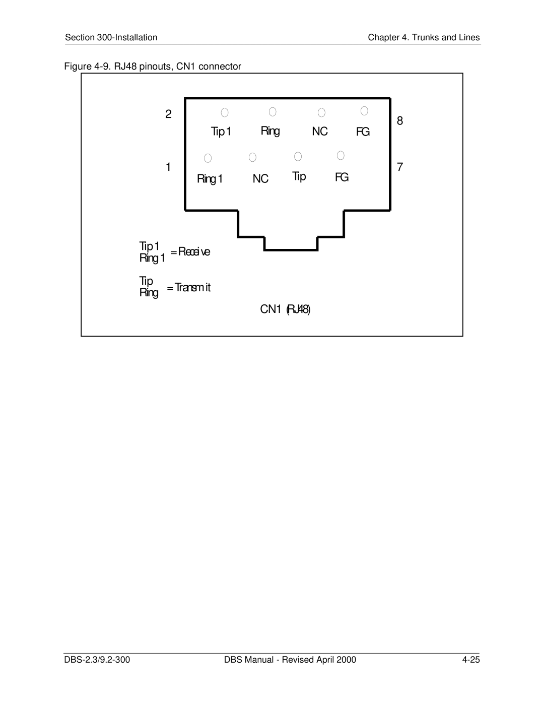 Panasonic CPC-EX manual RJ48 pinouts, CN1 connector 