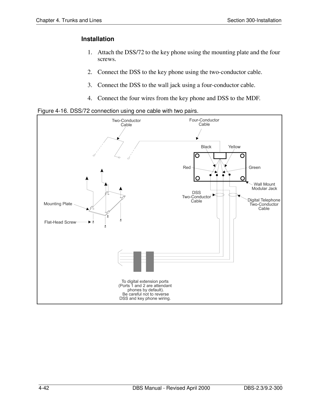 Panasonic CPC-EX manual Installation, DSS/72 connection using one cable with two pairs 