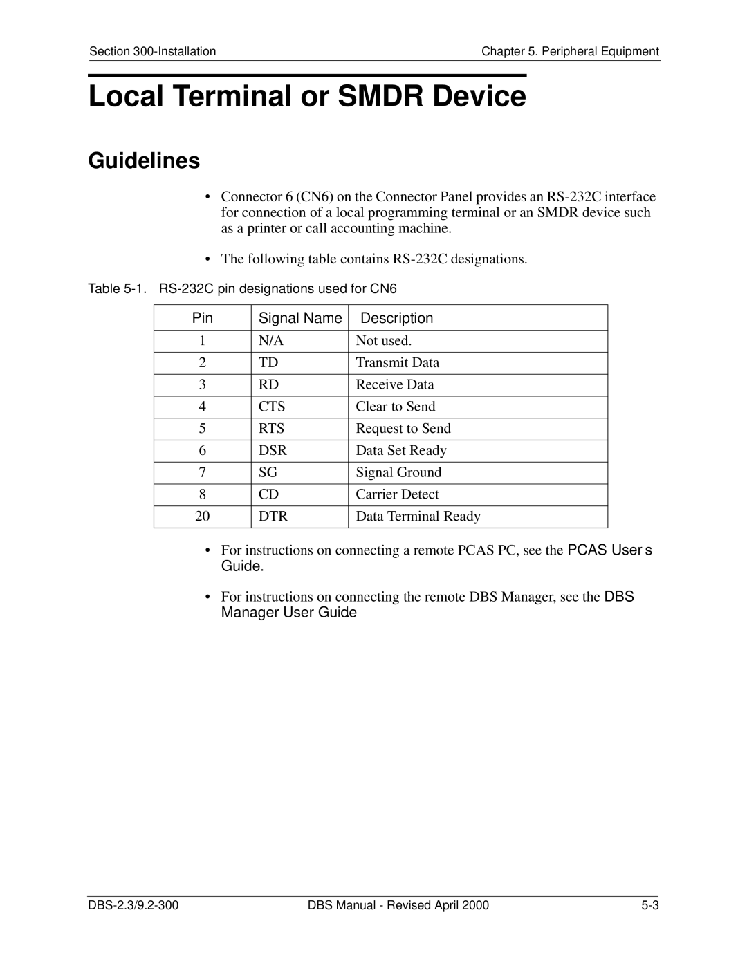 Panasonic CPC-EX manual Local Terminal or Smdr Device, Pin Signal Name Description 