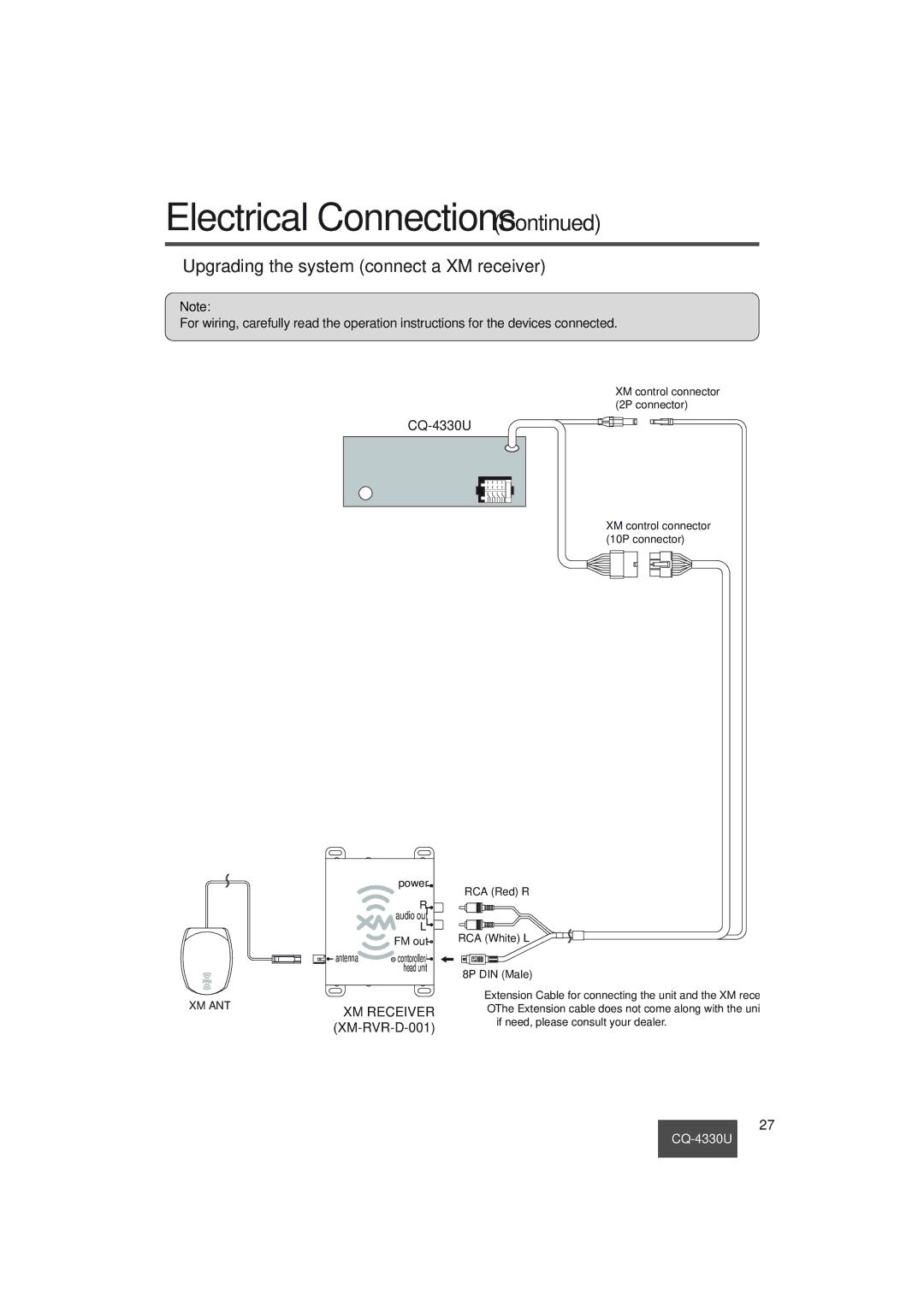 Panasonic CQ-4330U manual Upgrading the system connect a XM receiver, XM Receiver 