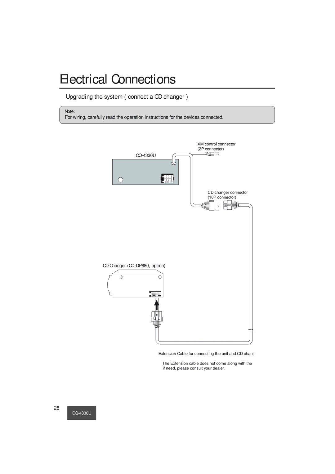 Panasonic CQ-4330U manual Upgrading the system connect a CD changer, CD Changer CD-DP880, option 