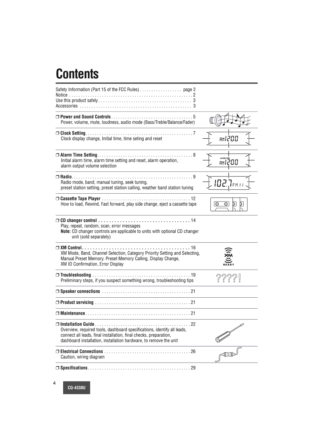 Panasonic CQ-4330U manual Contents 