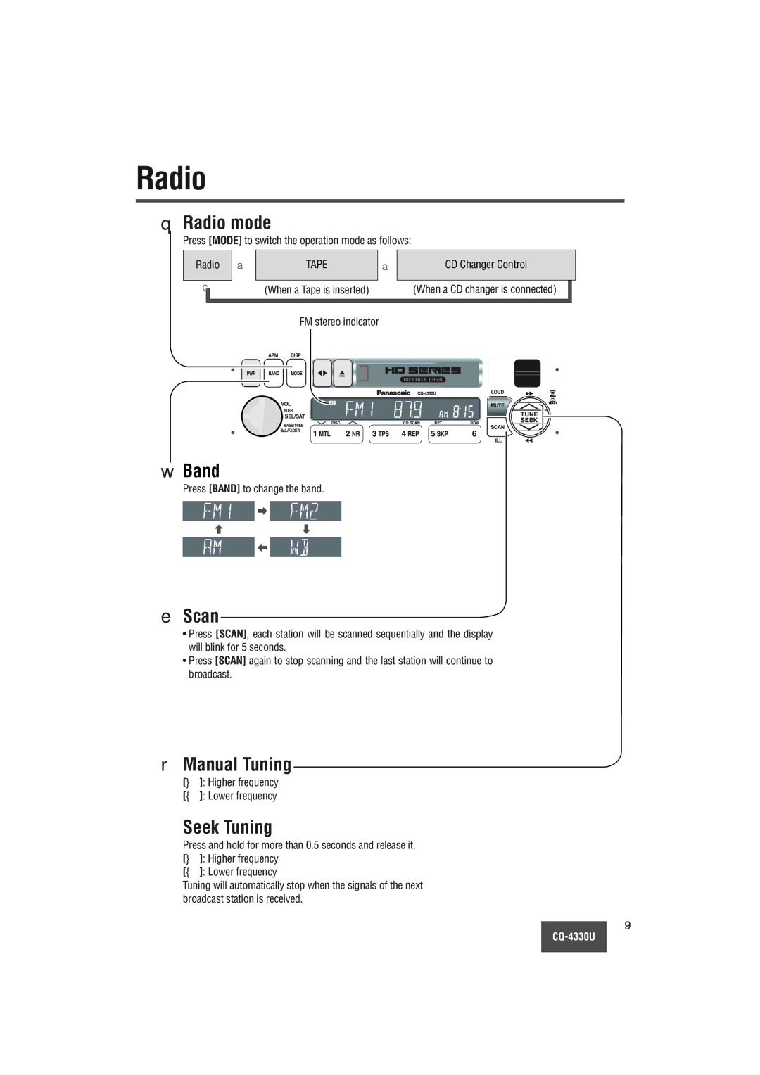 Panasonic CQ-4330U manual Radio 