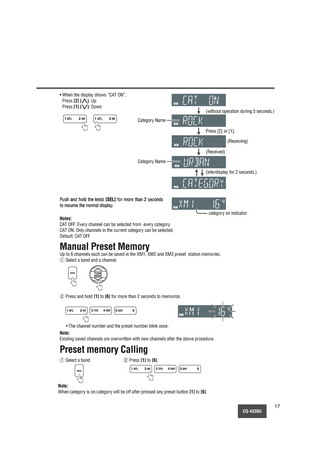 Panasonic CQ-4330U manual Manual Preset Memory, Preset memory Calling 