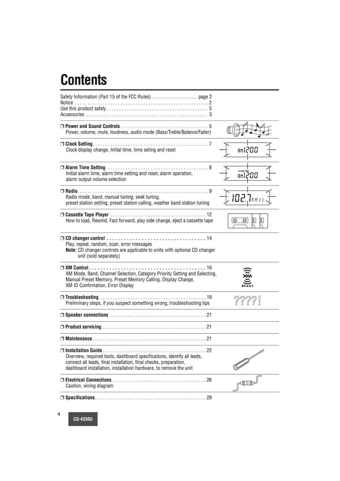 Panasonic CQ-4330U manual Contents 