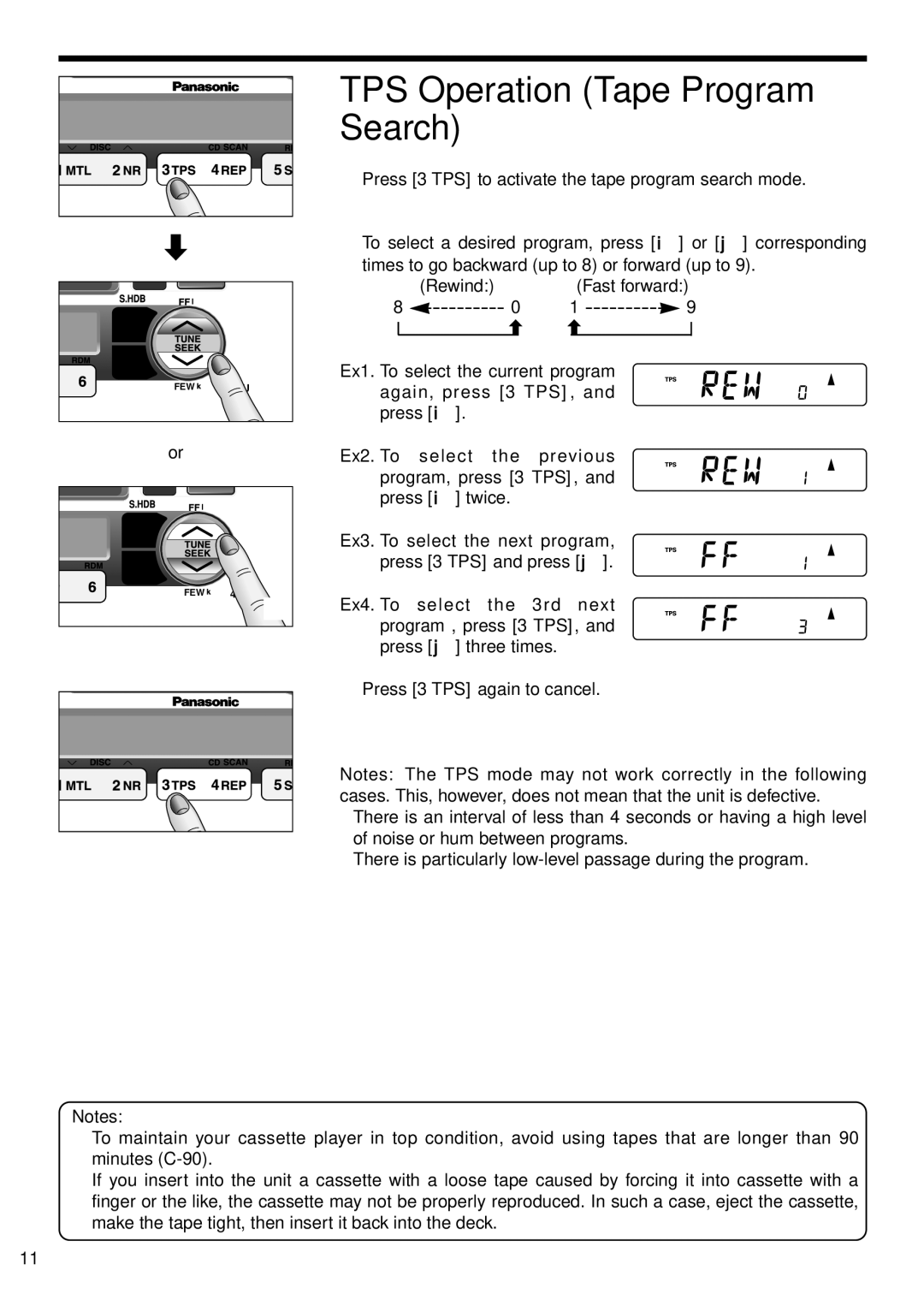 Panasonic CQ-4300U, CQ-4500U operating instructions TPS Operation Tape Program Search 