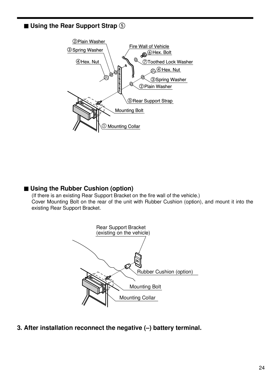 Panasonic CQ-4500U, CQ-4300U operating instructions Using the Rear Support Strap Using the Rubber Cushion option 