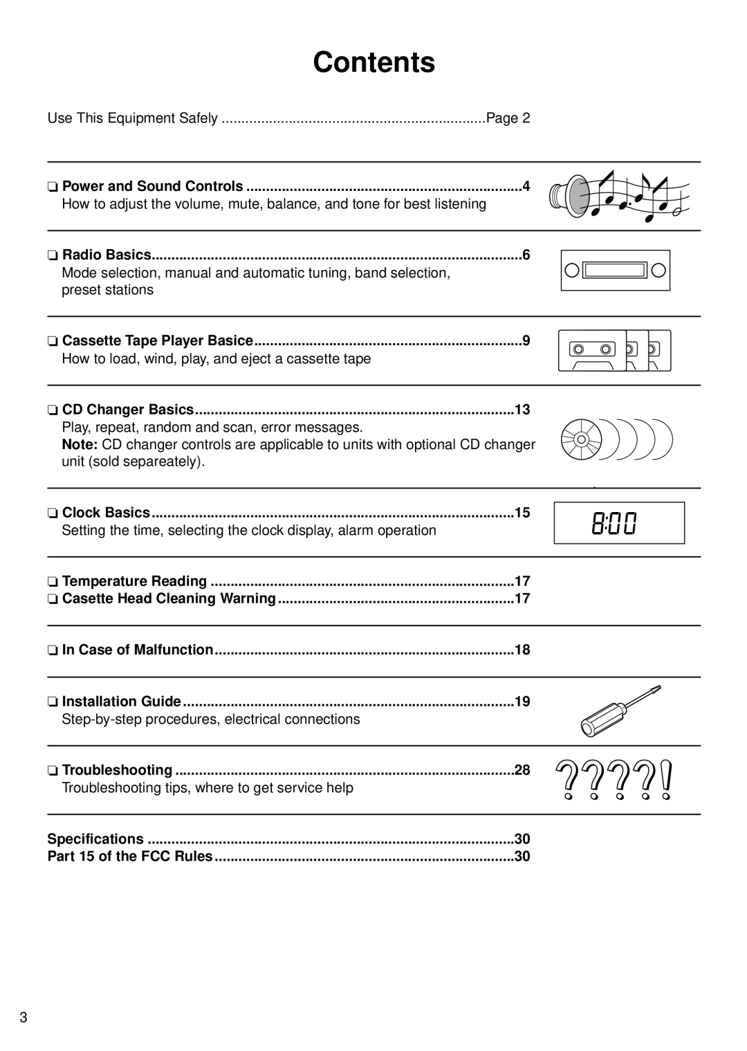 Panasonic CQ-4300U, CQ-4500U operating instructions Contents 