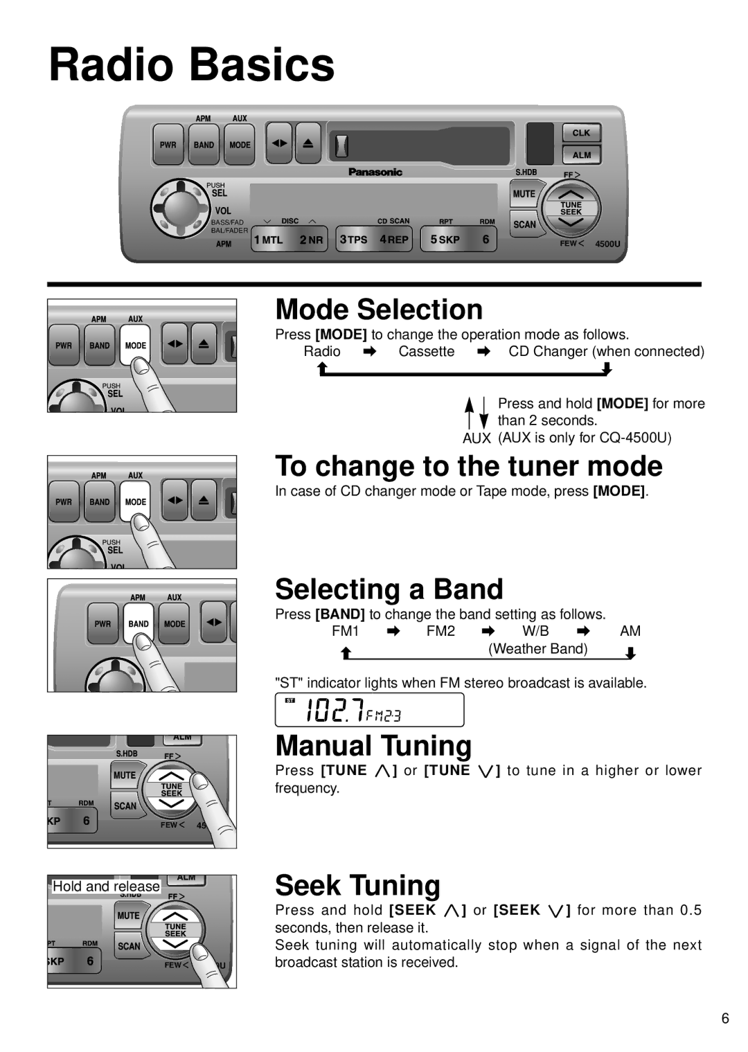 Panasonic CQ-4500U, CQ-4300U operating instructions Radio Basics 