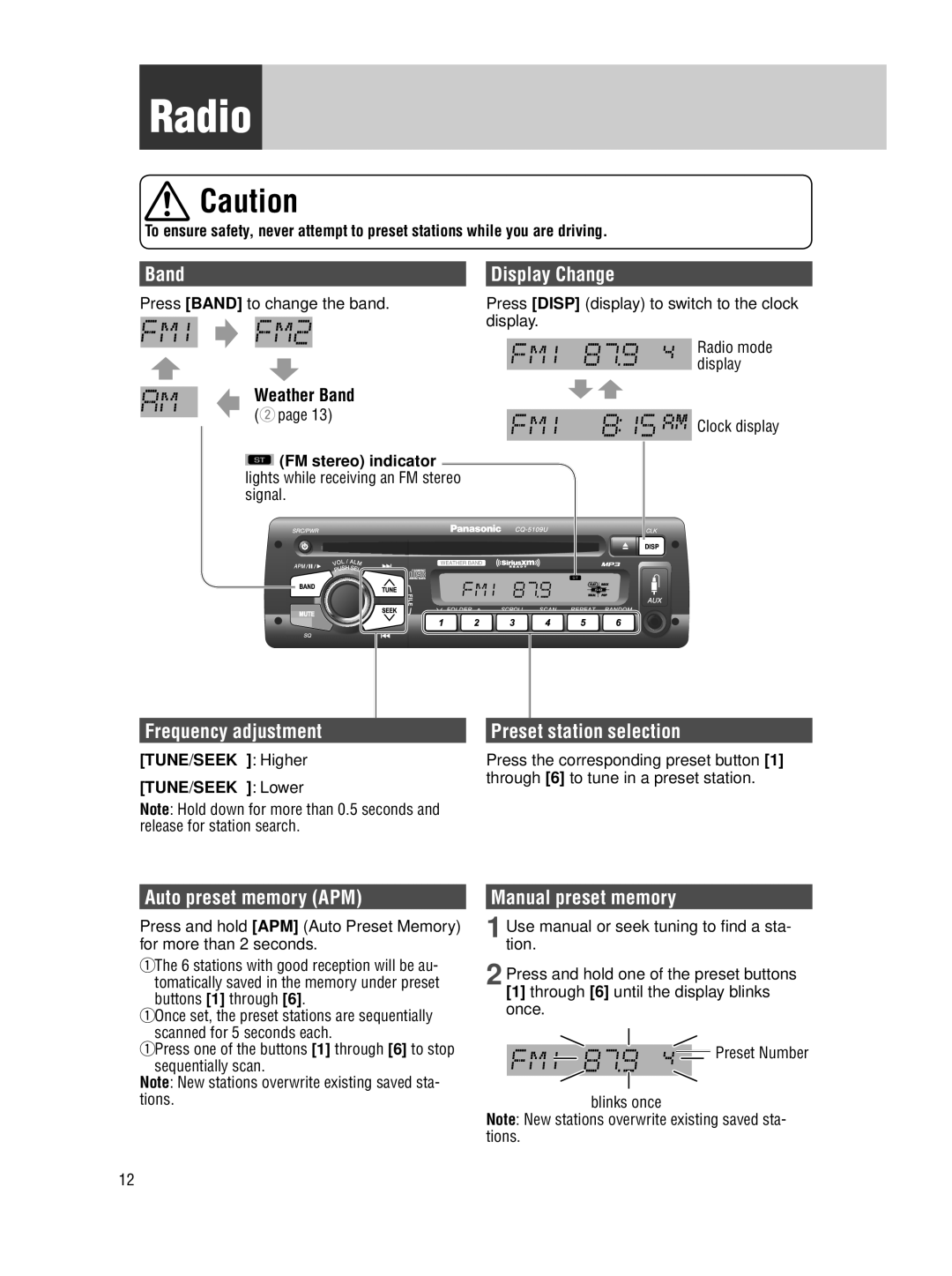 Panasonic CQ-5109U operating instructions Radio 