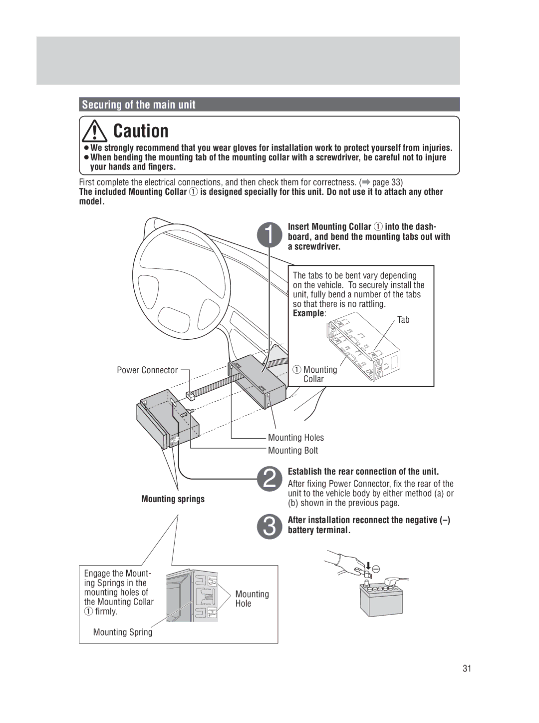 Panasonic CQ-5109U operating instructions Securing of the main unit 