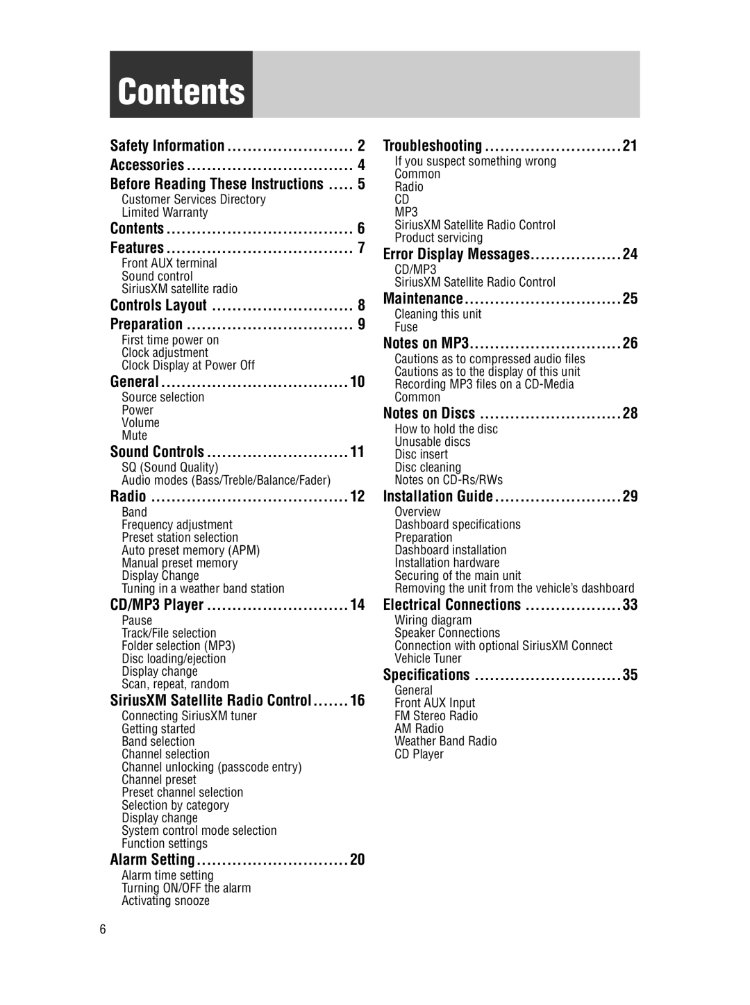 Panasonic CQ-5109U operating instructions Contents 