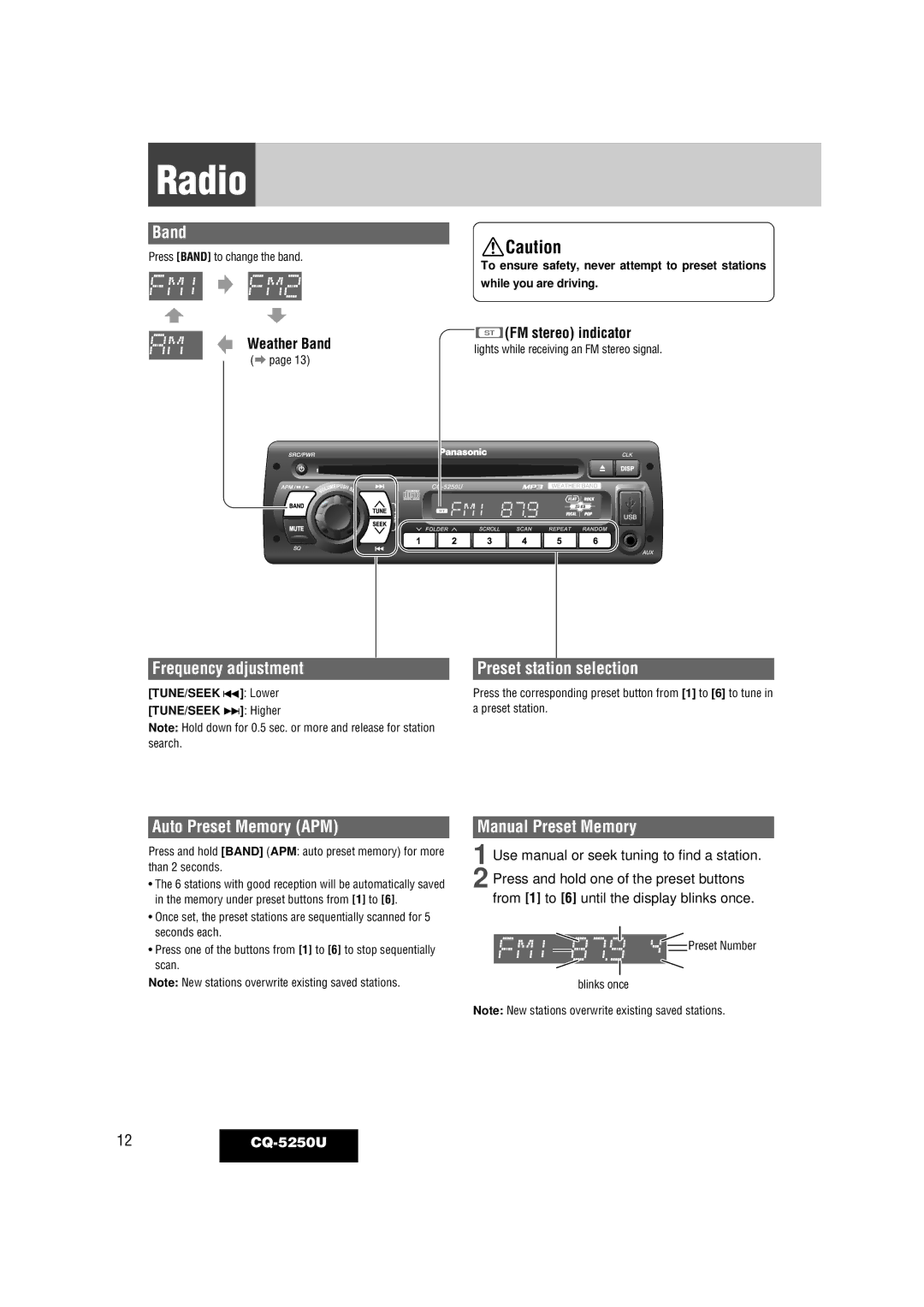 Panasonic CQ-5250U warranty Radio 