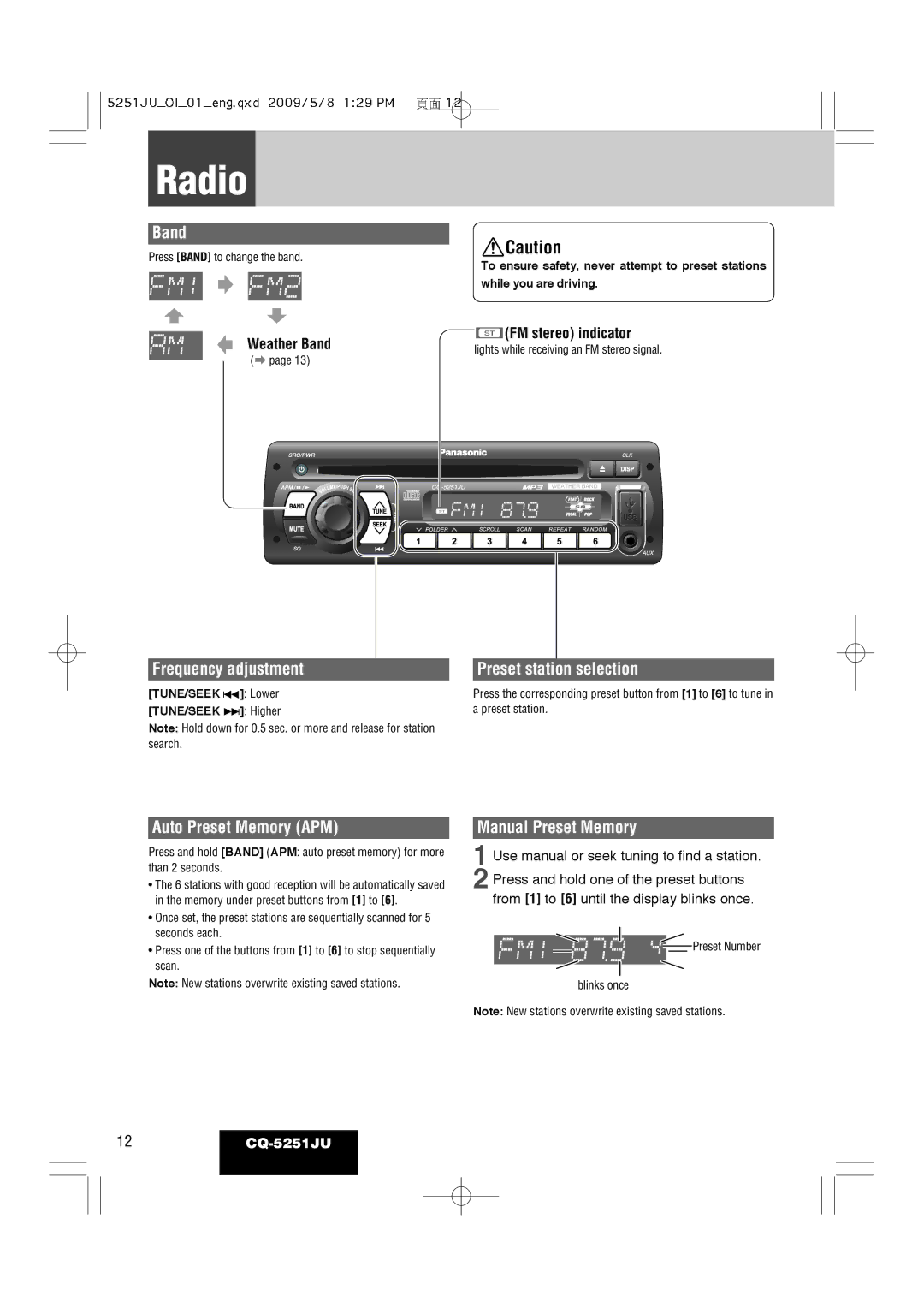 Panasonic CQ-5251JU warranty Radio 