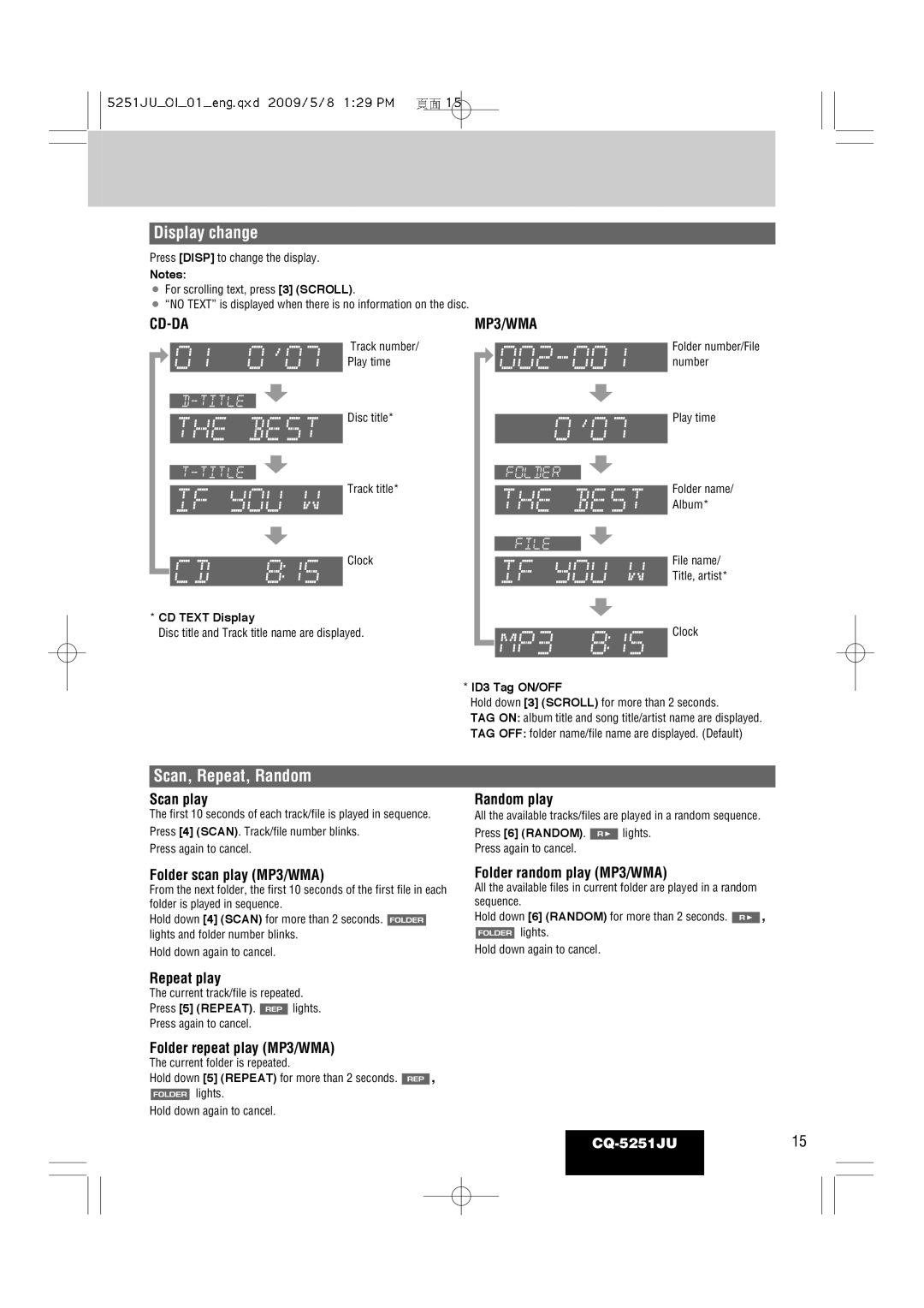 Panasonic CQ-5251JU warranty Scan, Repeat, Random 