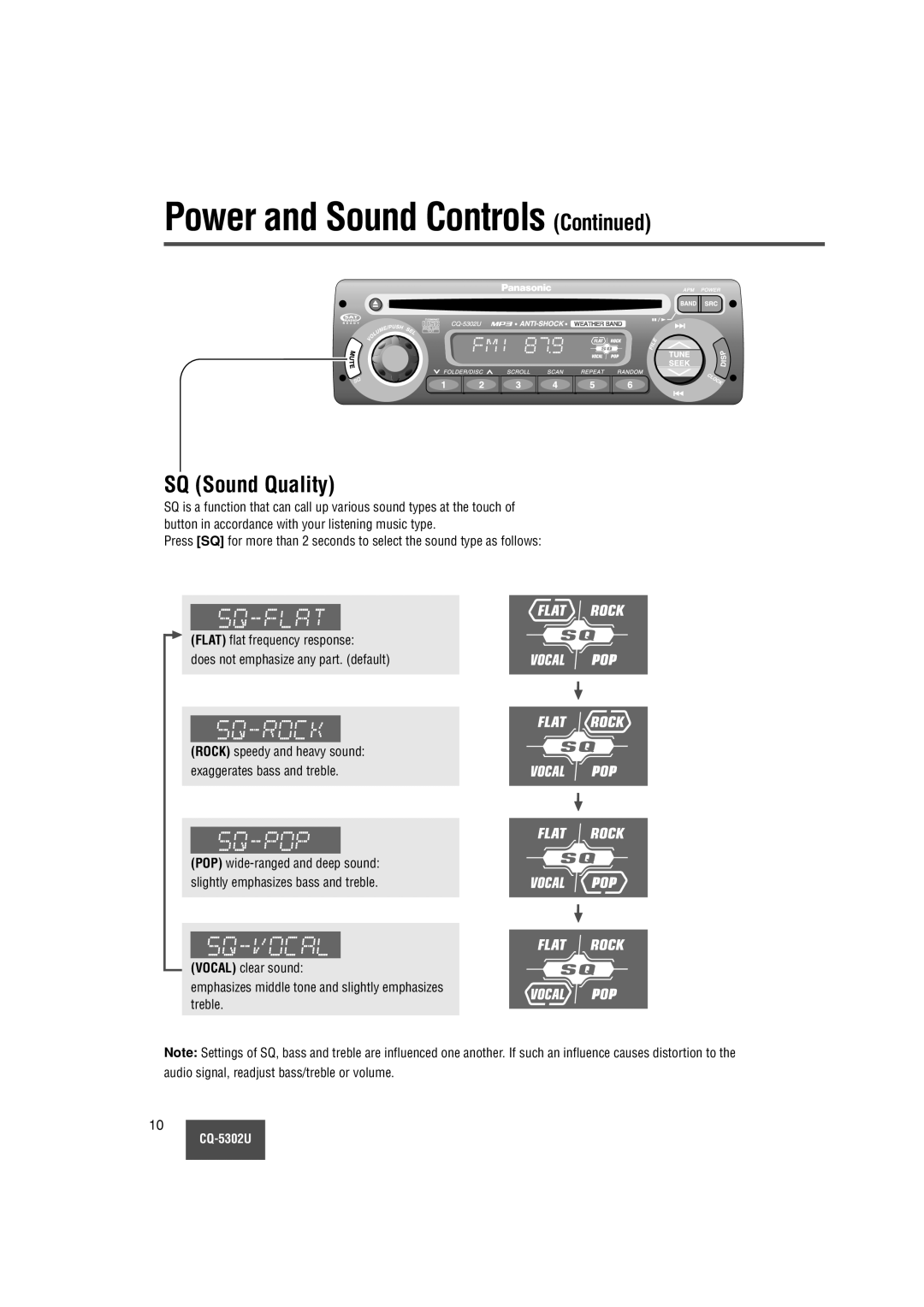 Panasonic CQ-5302U operating instructions SQ Sound Quality 