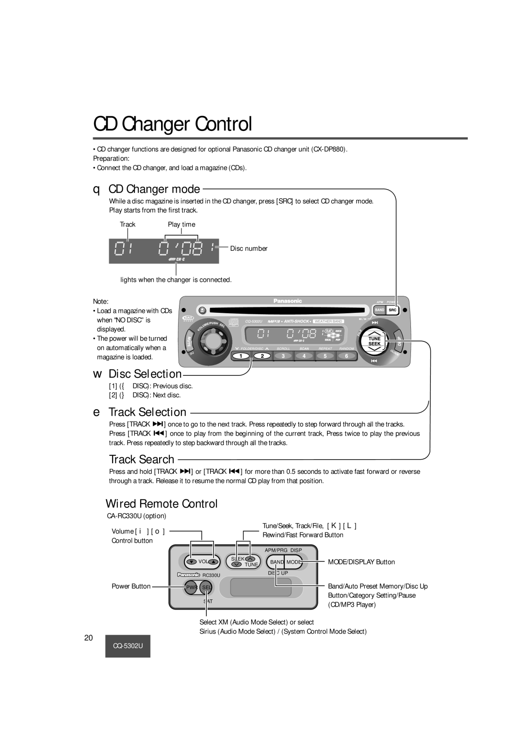 Panasonic CQ-5302U operating instructions CD Changer Control 