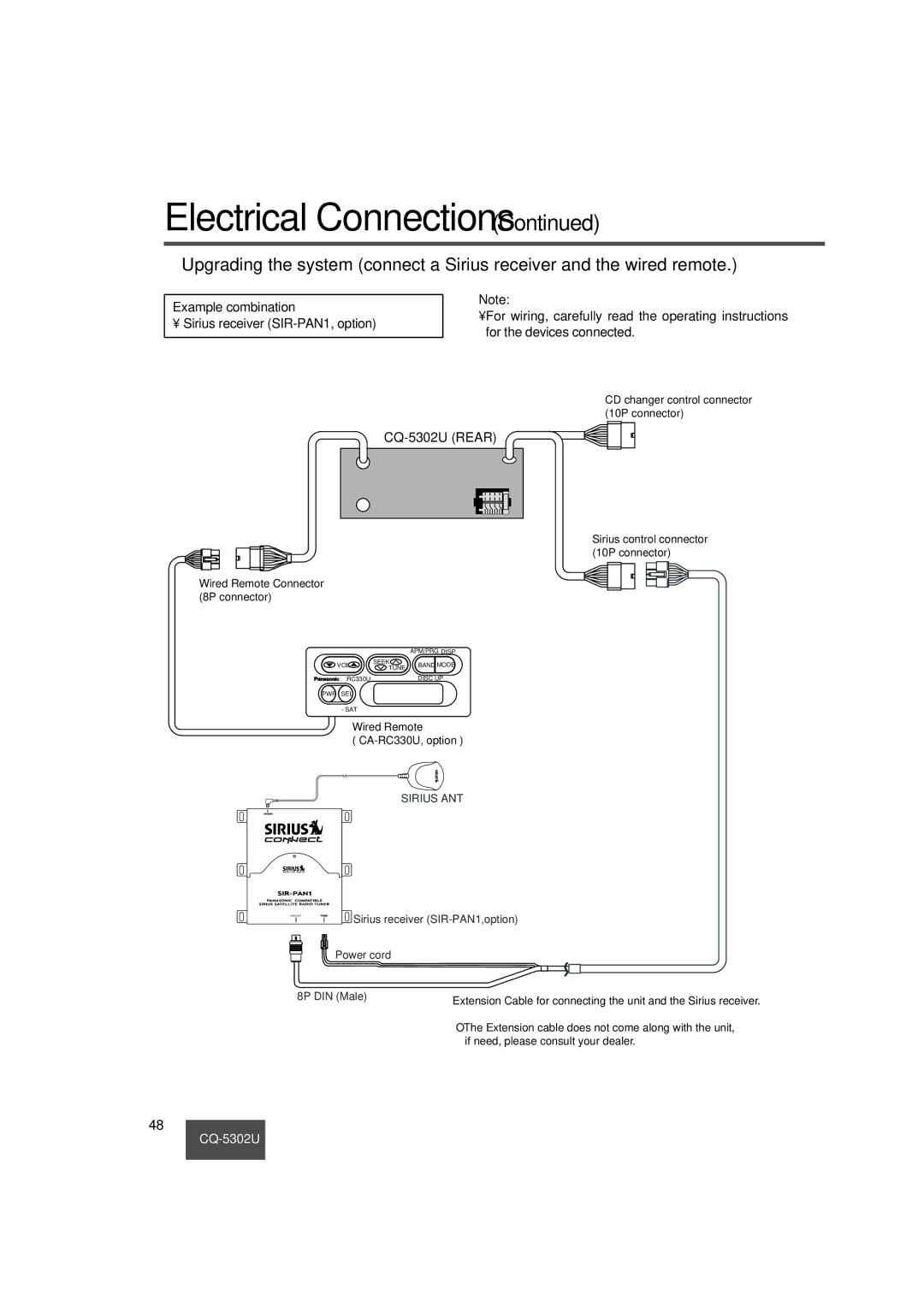 Panasonic operating instructions Example combination, CQ-5302U Rear 