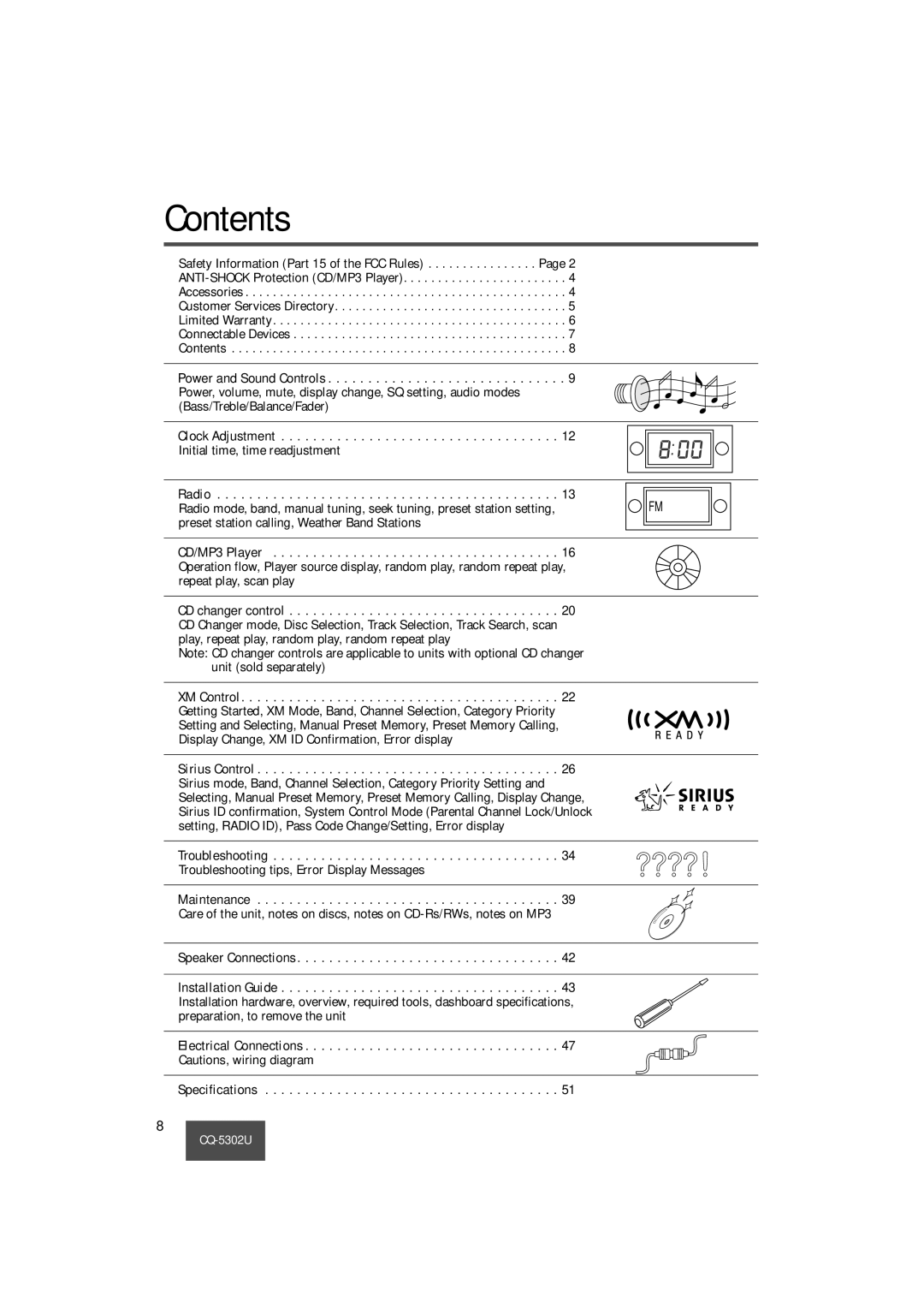 Panasonic CQ-5302U operating instructions Contents 