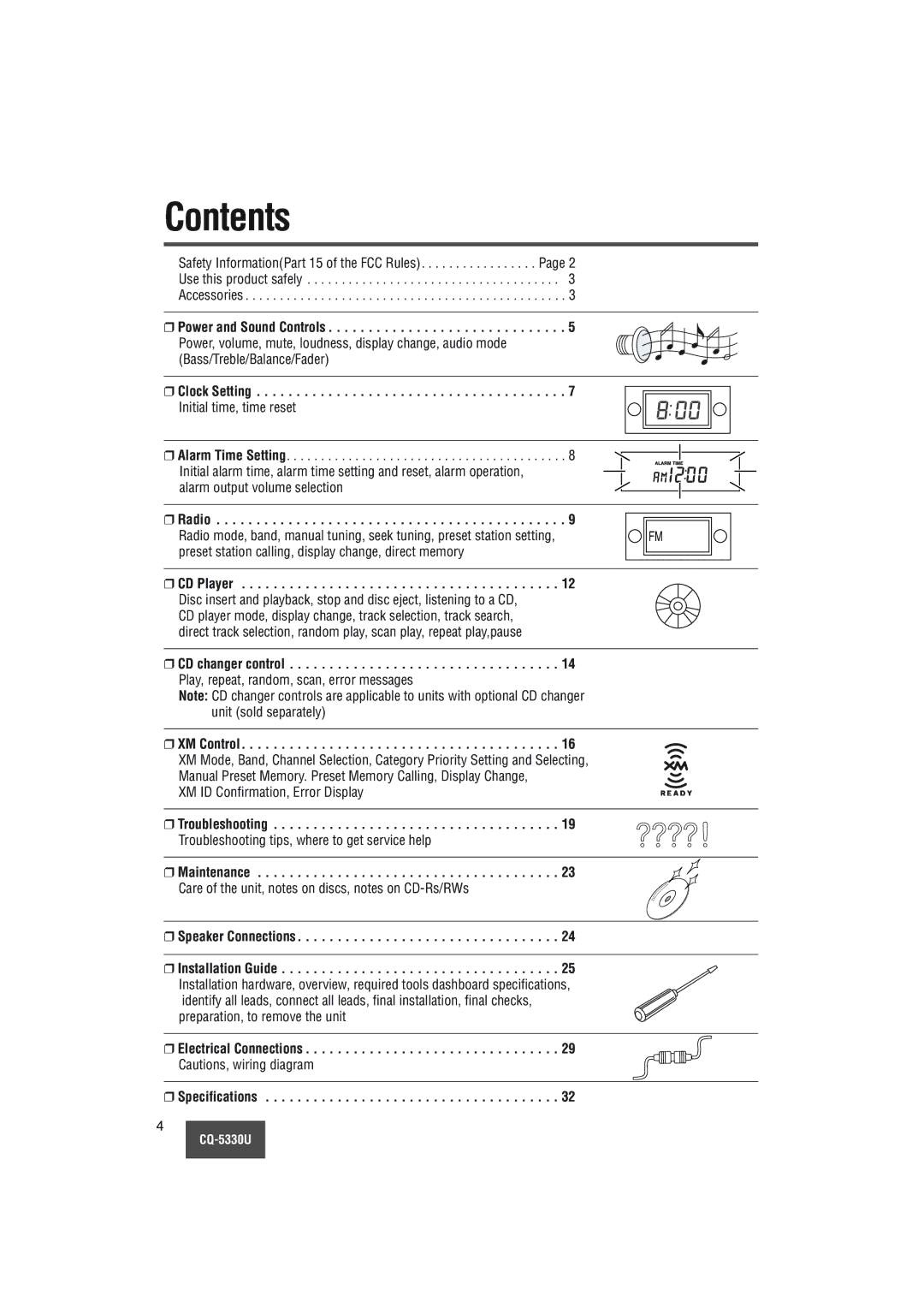 Panasonic CQ-5330U operating instructions Contents 