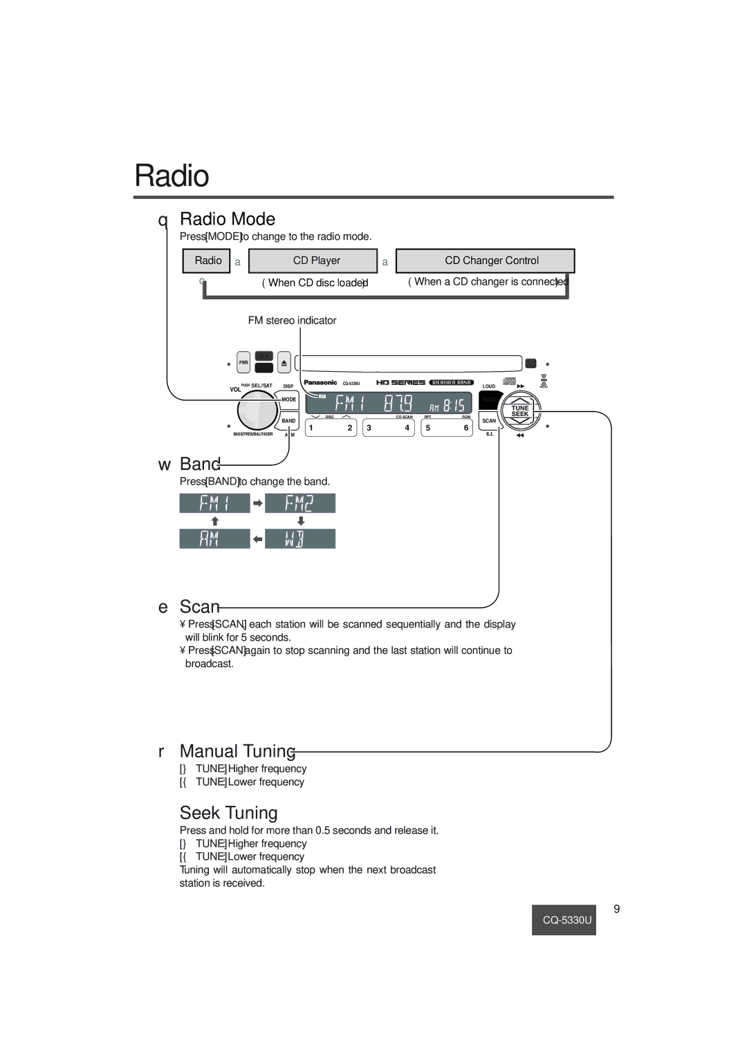 Panasonic CQ-5330U operating instructions Radio 