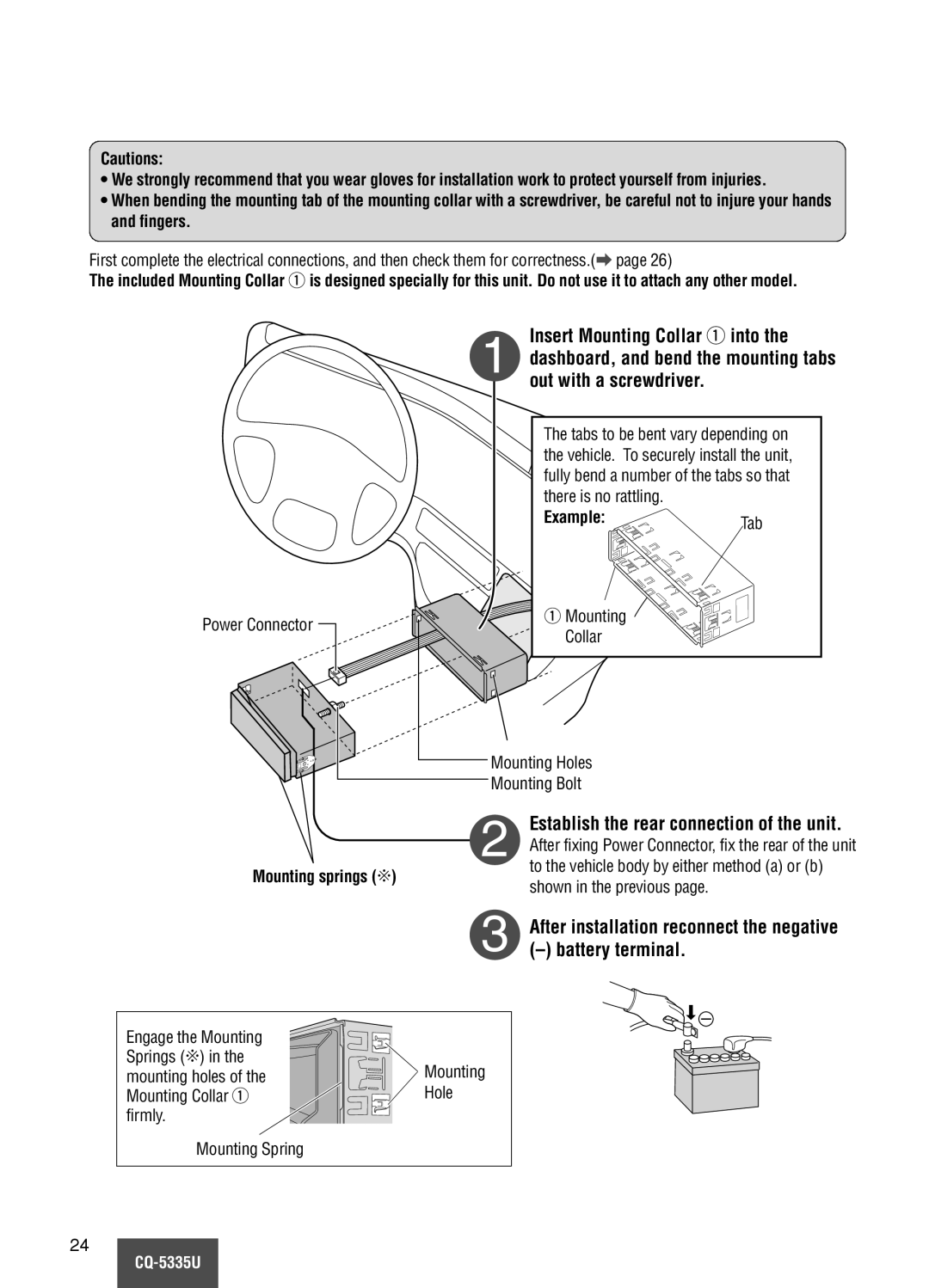 Panasonic CQ-5335U operating instructions Mounting springs C, Example 