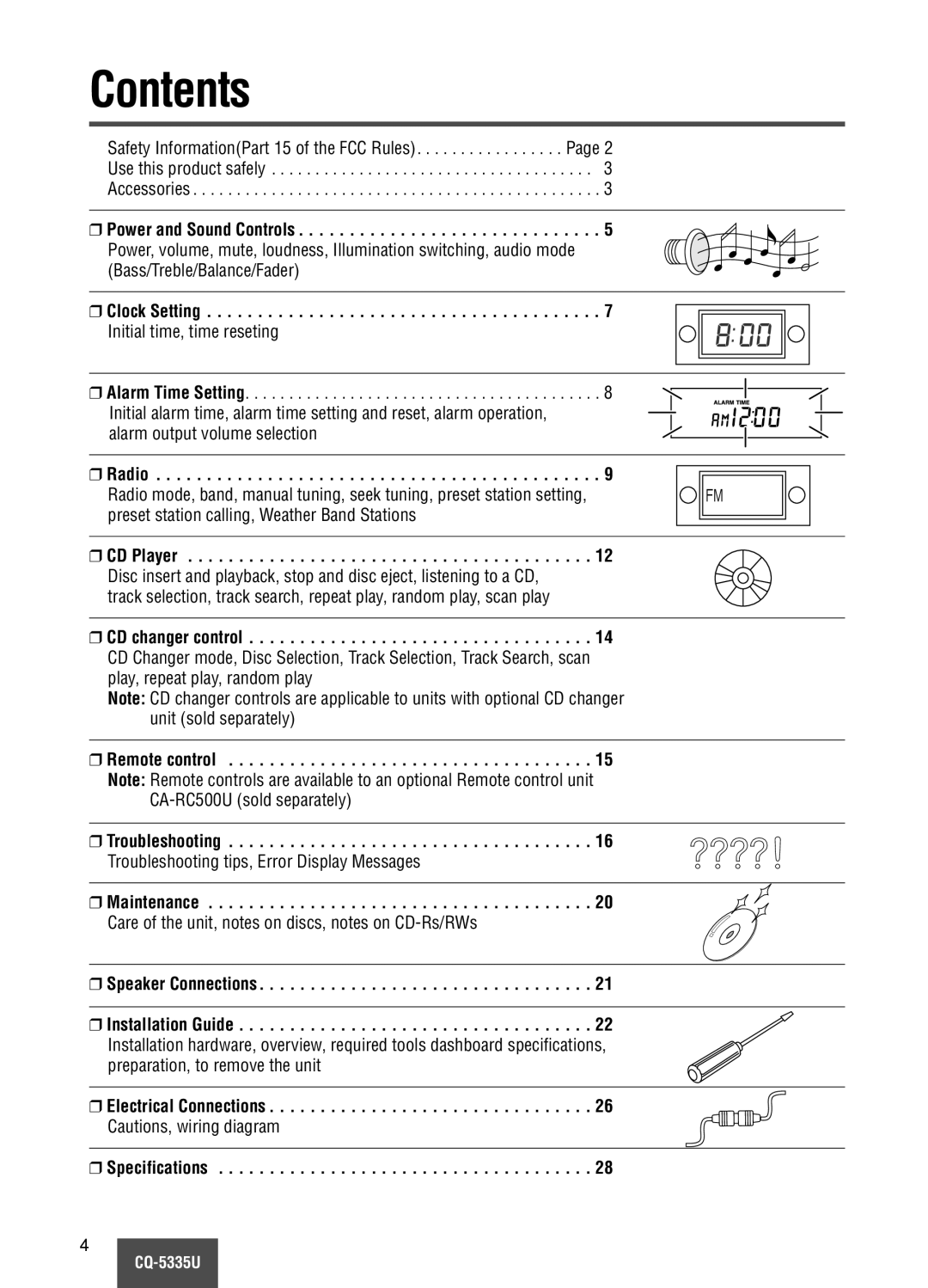 Panasonic CQ-5335U operating instructions Contents 