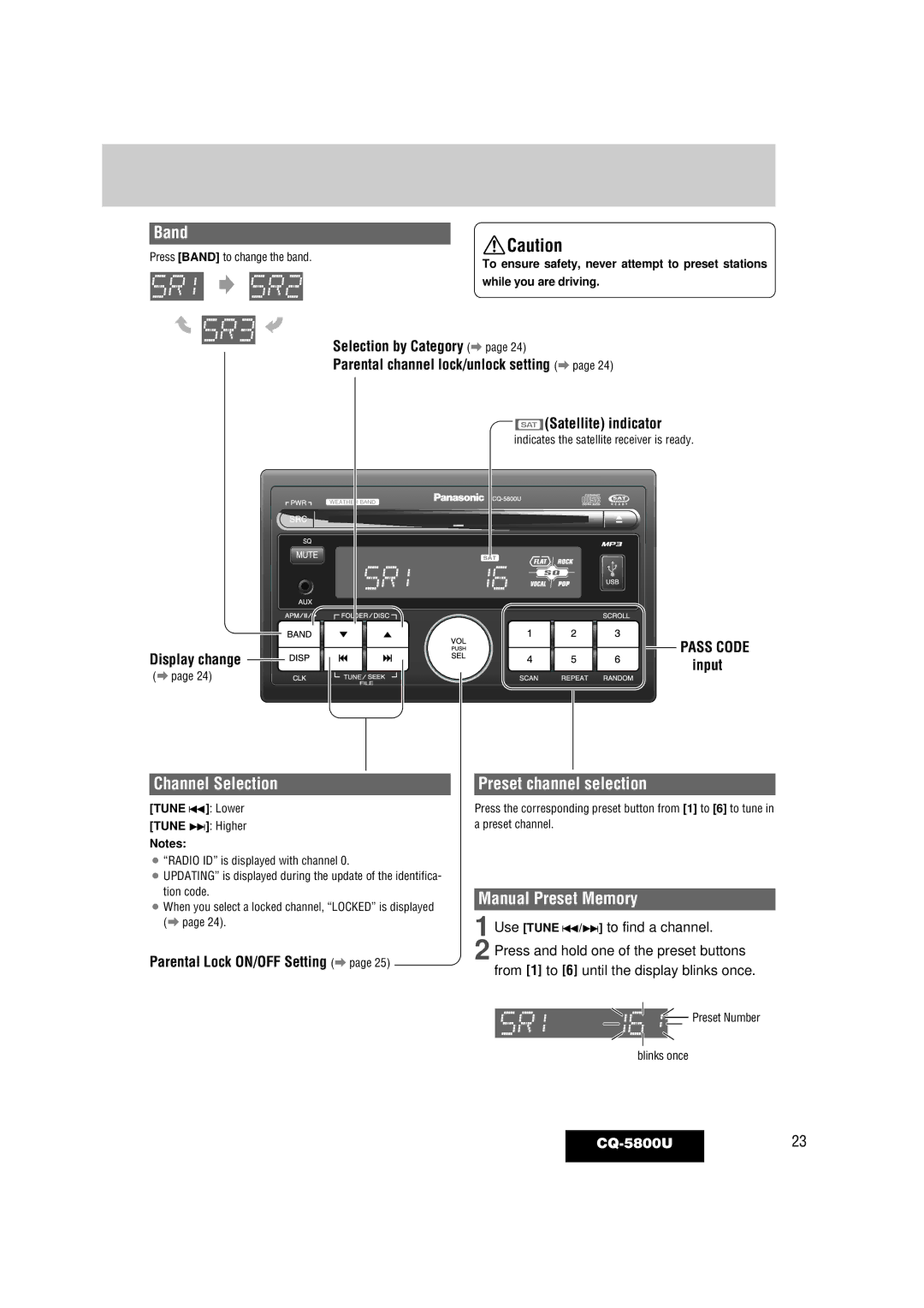 Panasonic warranty Display change, Input, Parental Lock ON/OFF Setting a, CQ-5800U23 