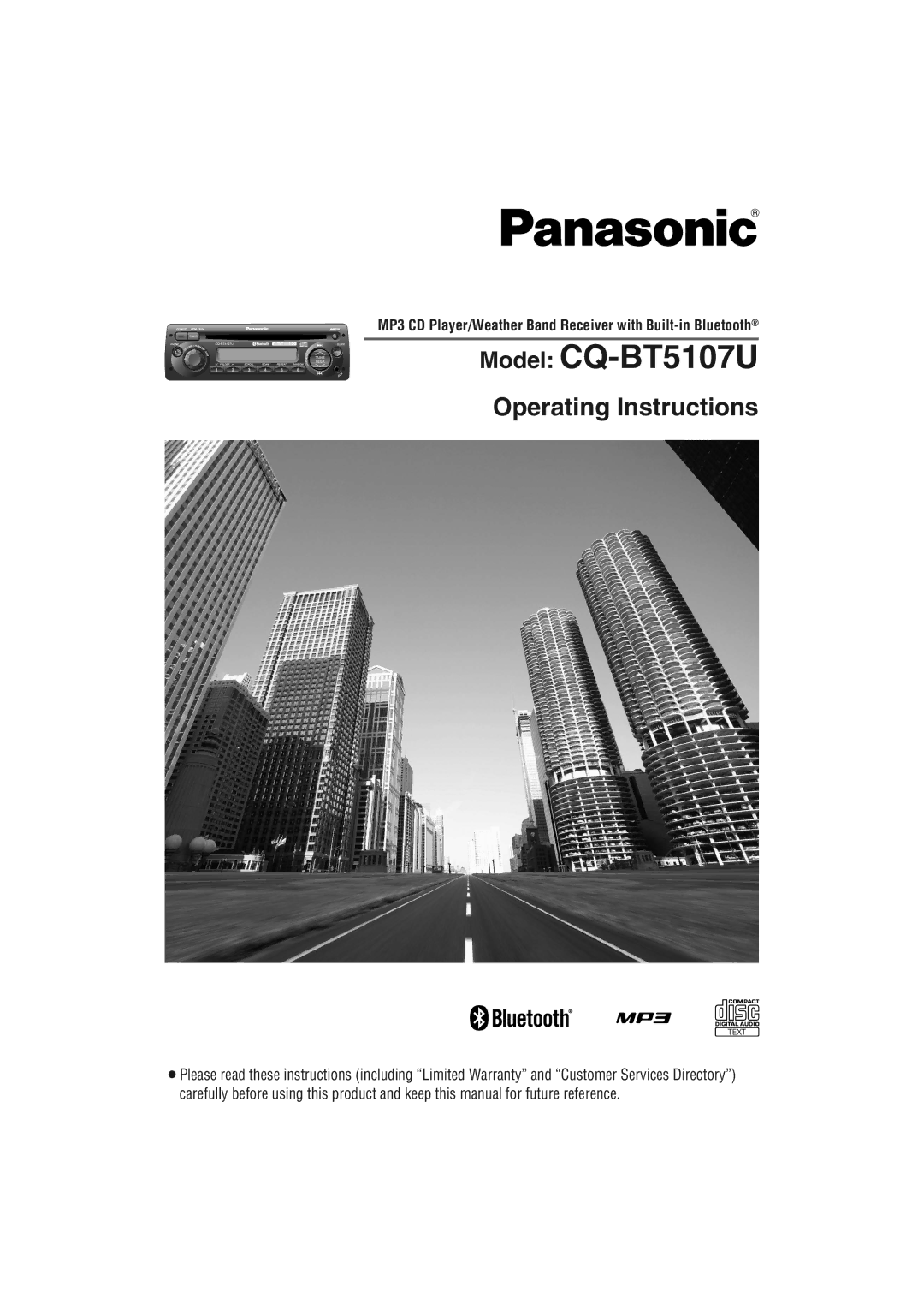 Panasonic warranty Model CQ-BT5107U, MP3 CD Player/Weather Band Receiver with Built-in Bluetooth 