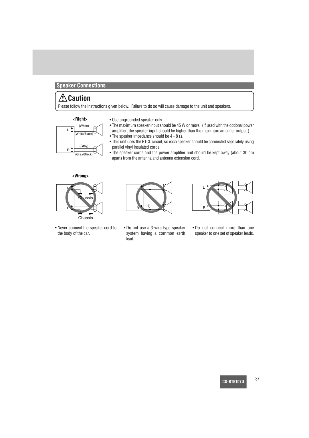 Panasonic CQ-BT5107U warranty Speaker Connections, Wrong Chassis 